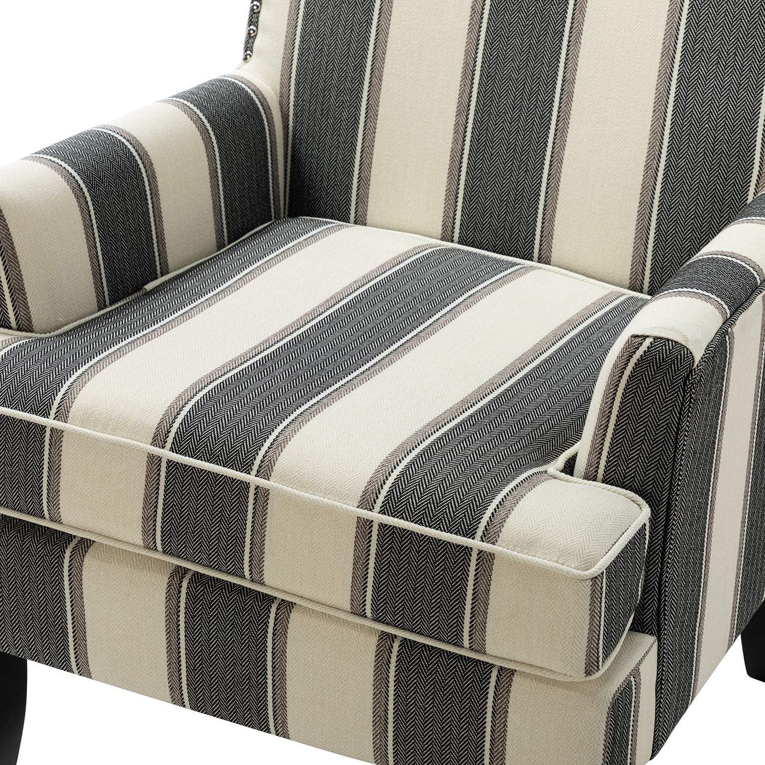 Upholstery Armchairs Set of 2 Accent Chairs Sofa Couch Wood Leg Nailhead Trim Home Living Room Bedroom Stripe White Black