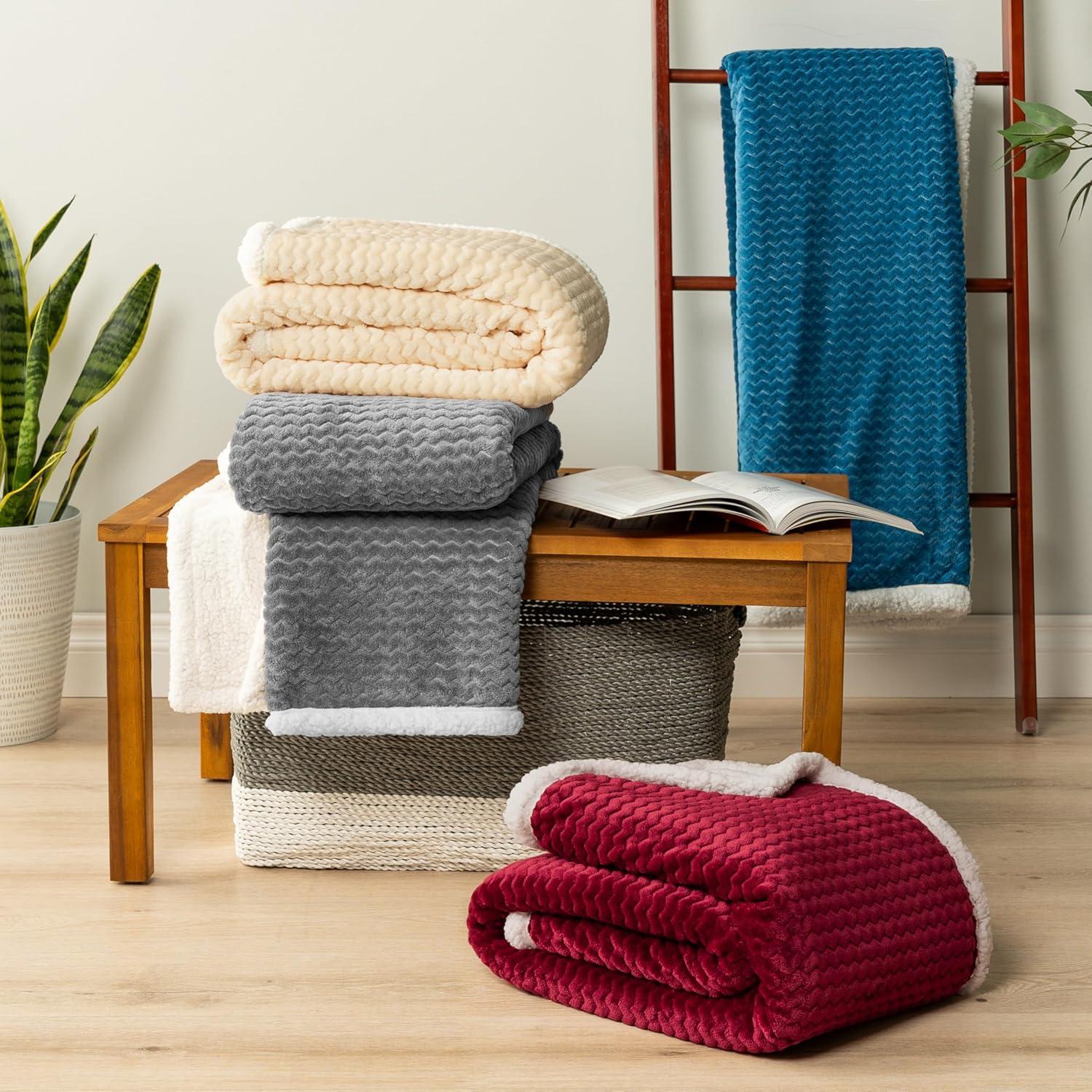 PAVILIA Soft Fleece Blanket Throw for Couch, Lightweight Plush Warm Blankets for Bed Sofa with Jacquard Pattern, Gray/Throw - 50x60