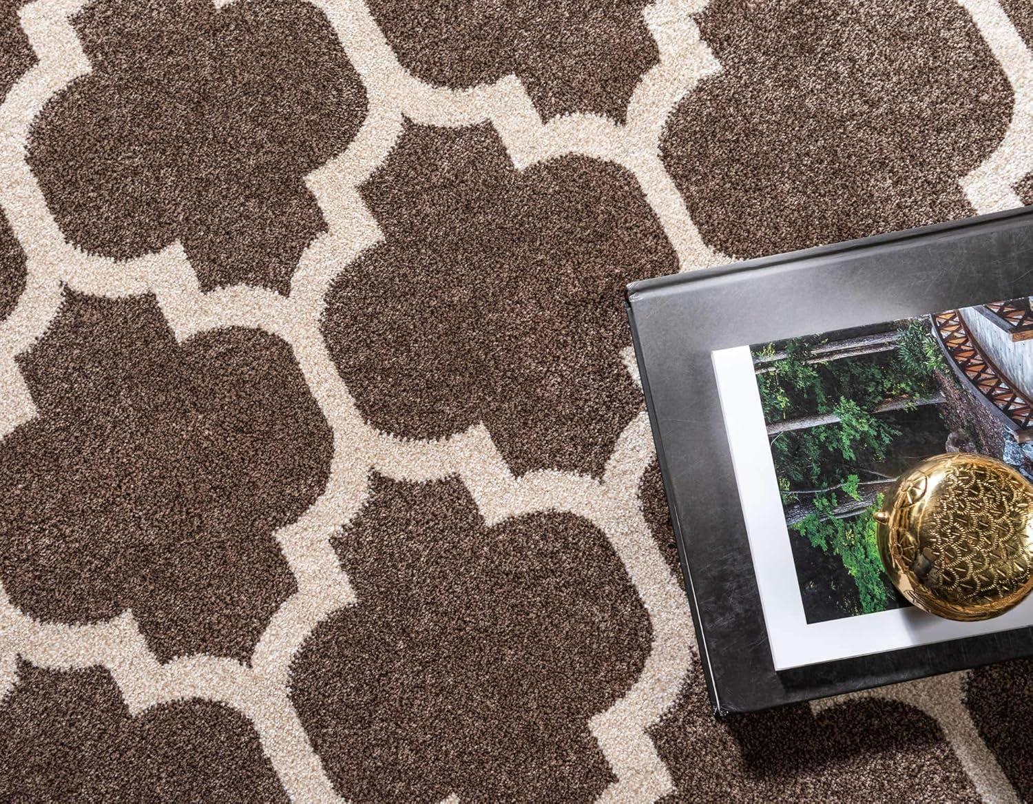 Brown Trellis 4' x 6' Stain-Resistant Synthetic Area Rug