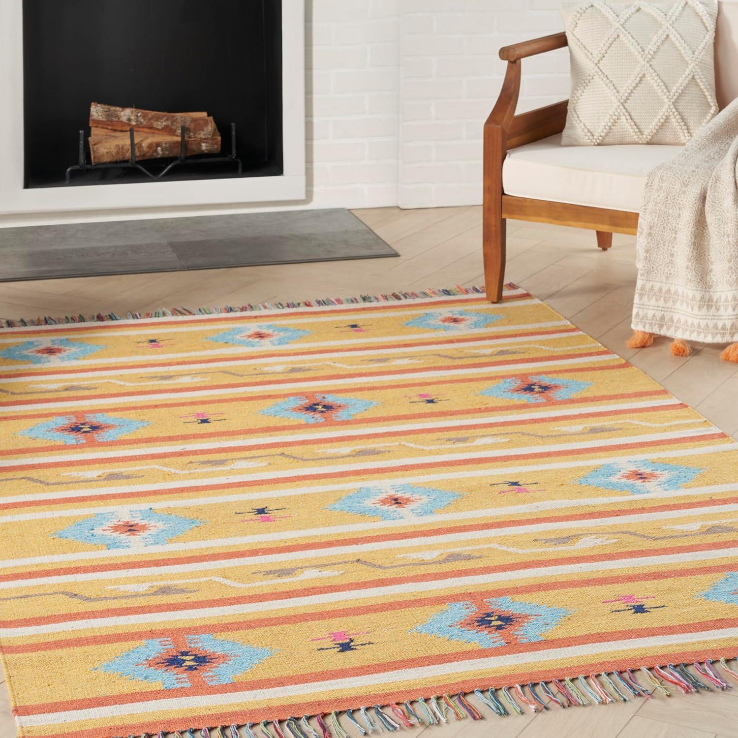 Sunny Tribal Medley 6' x 9' Yellow Cotton & Synthetic Area Rug