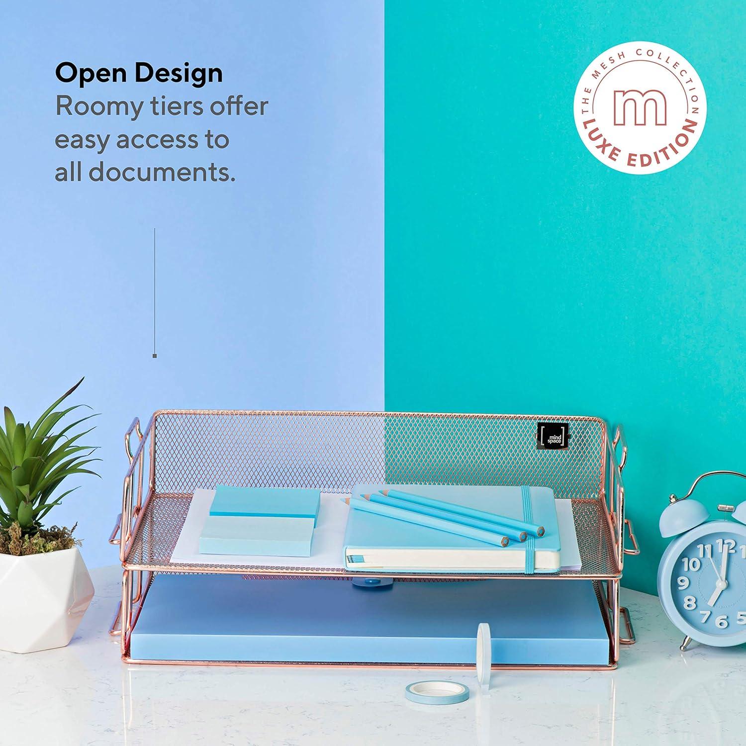 Mindspace Desk Organizers 2 Tier Document Mesh Desk Organizer for Office Supplies and Accessories Silver