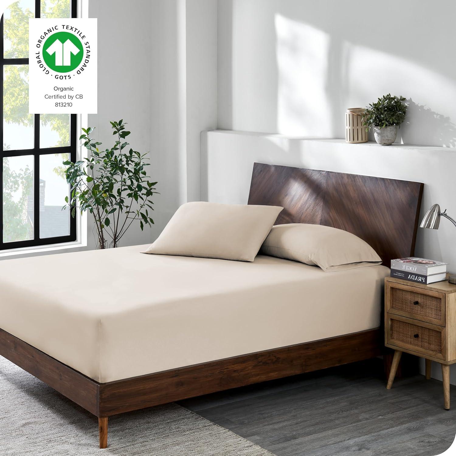 Twin XL Sand Organic Cotton Jersey Fitted Sheet by Bare Home