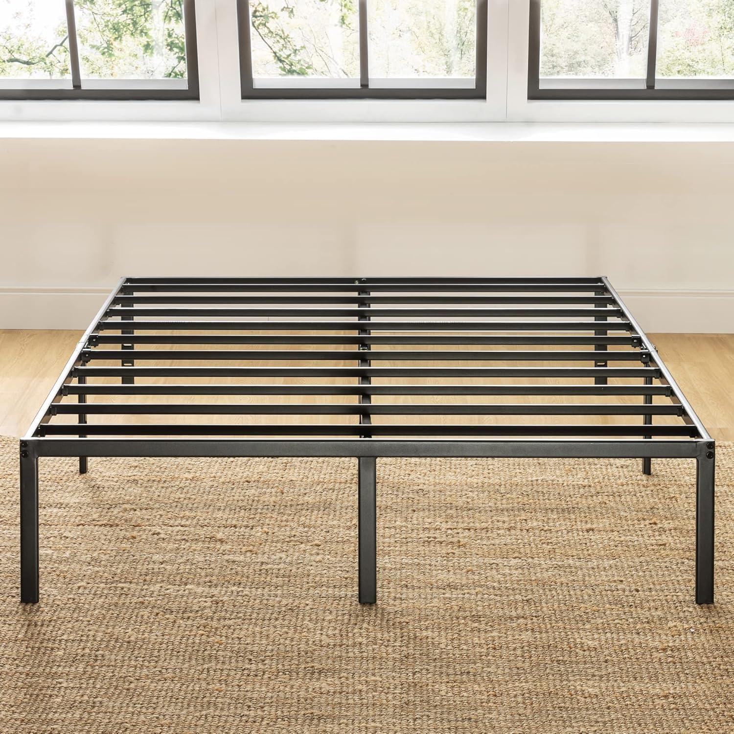 Full Black Metal Platform Bed Frame with Headboard and Slats