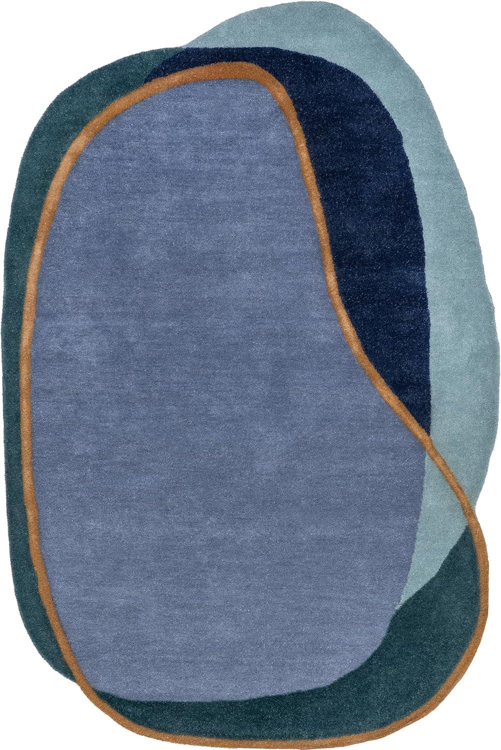 Blue Abstract Handmade Wool 4' x 6' Area Rug