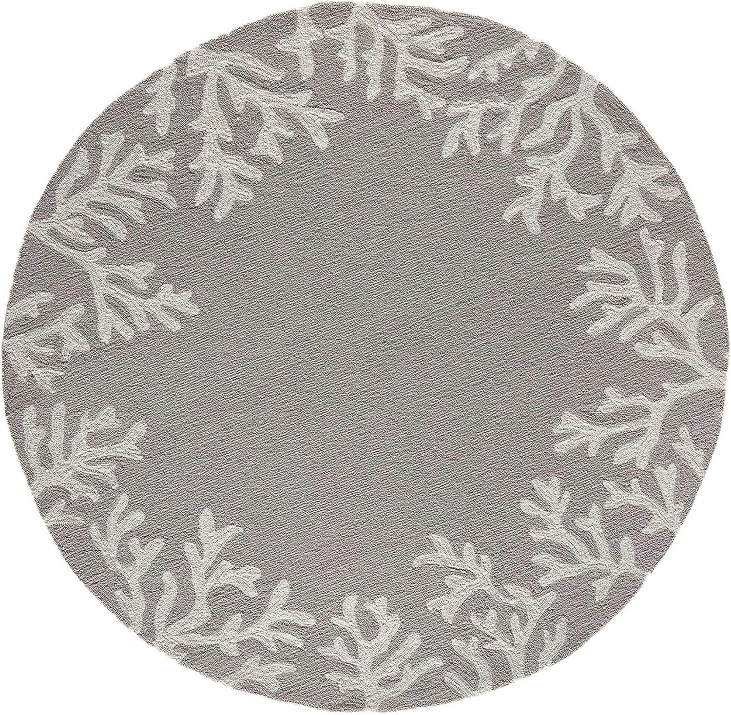 Hand-Tufted Coral Motif Indoor/Outdoor Round Rug in Silver