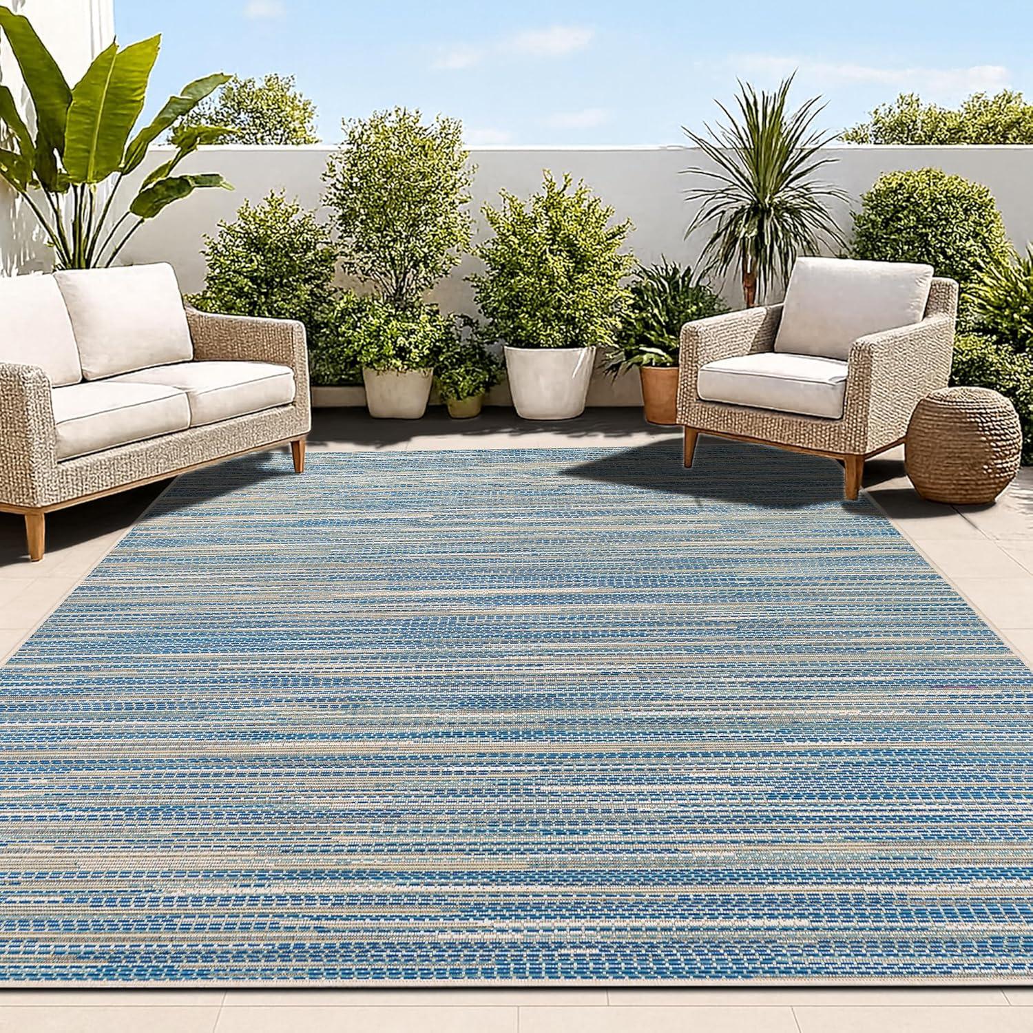 Couristan Monaco Alassio Indoor / Outdoor Area Rug, Sand-Azure Blue-Turquoise, 3'9" x 5'5"