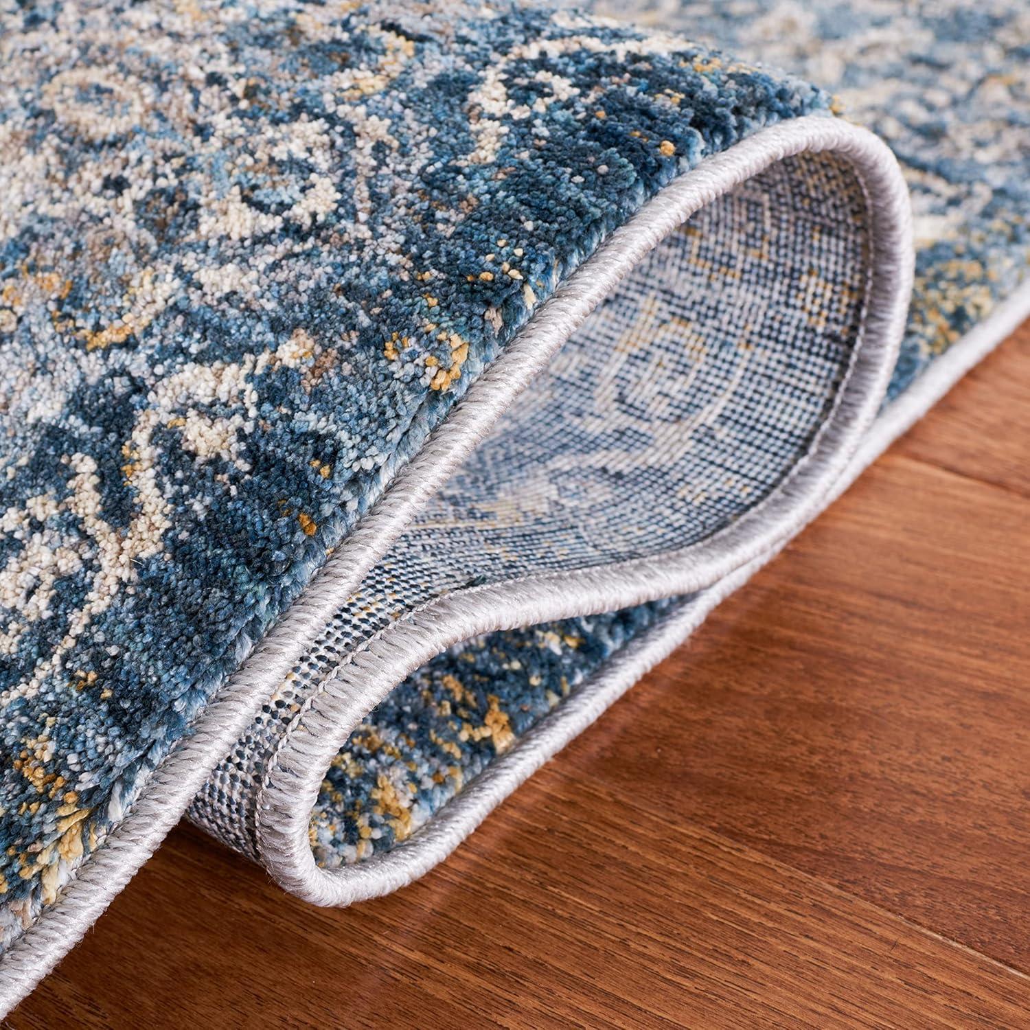 Valencia VAL570 Power Loomed Area Rug - Dark Blue/Yellow - 4'x6'2" - Safavieh.