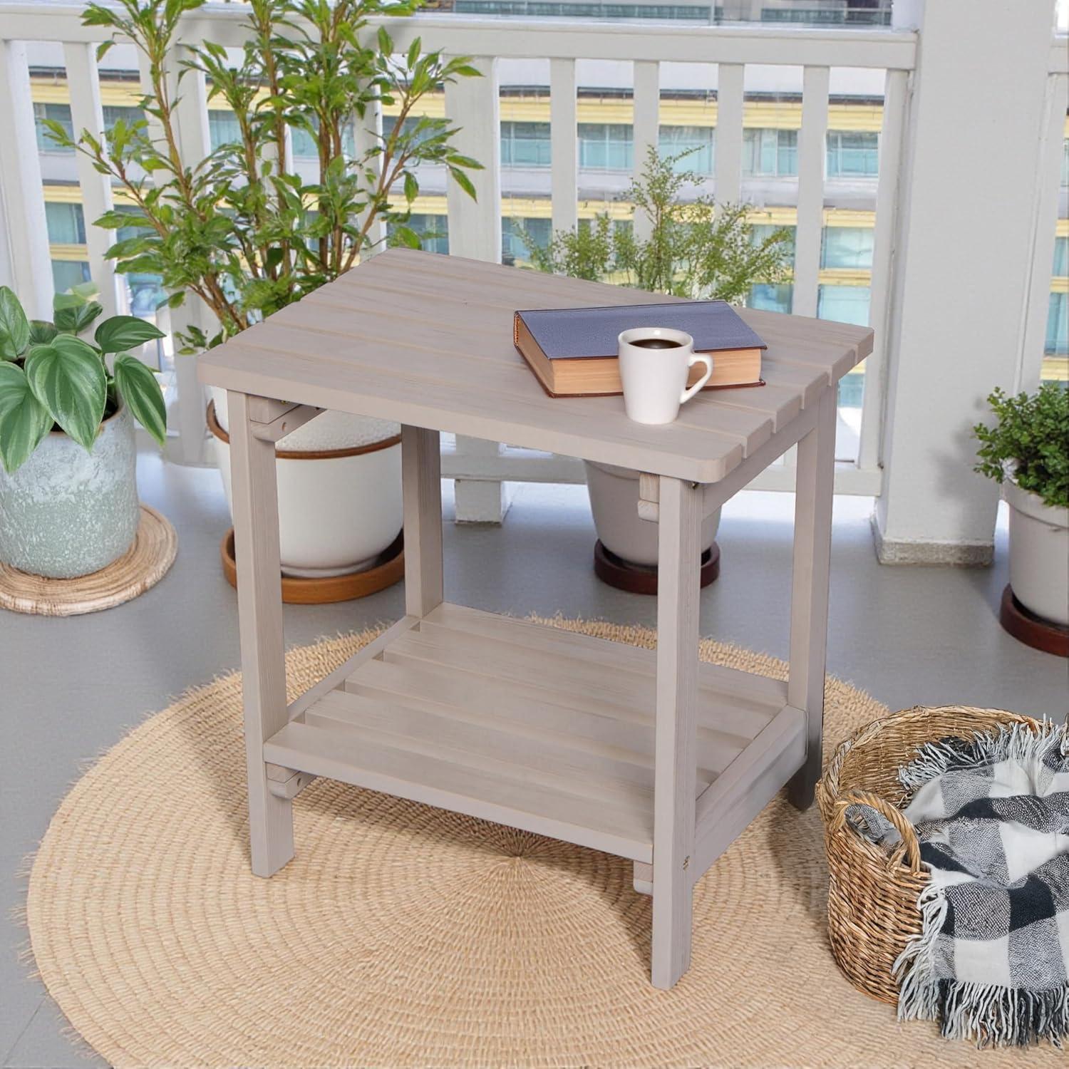 Shine Company Rectangular Traditional Wooden Indoor/Outdoor Side Table in Gray