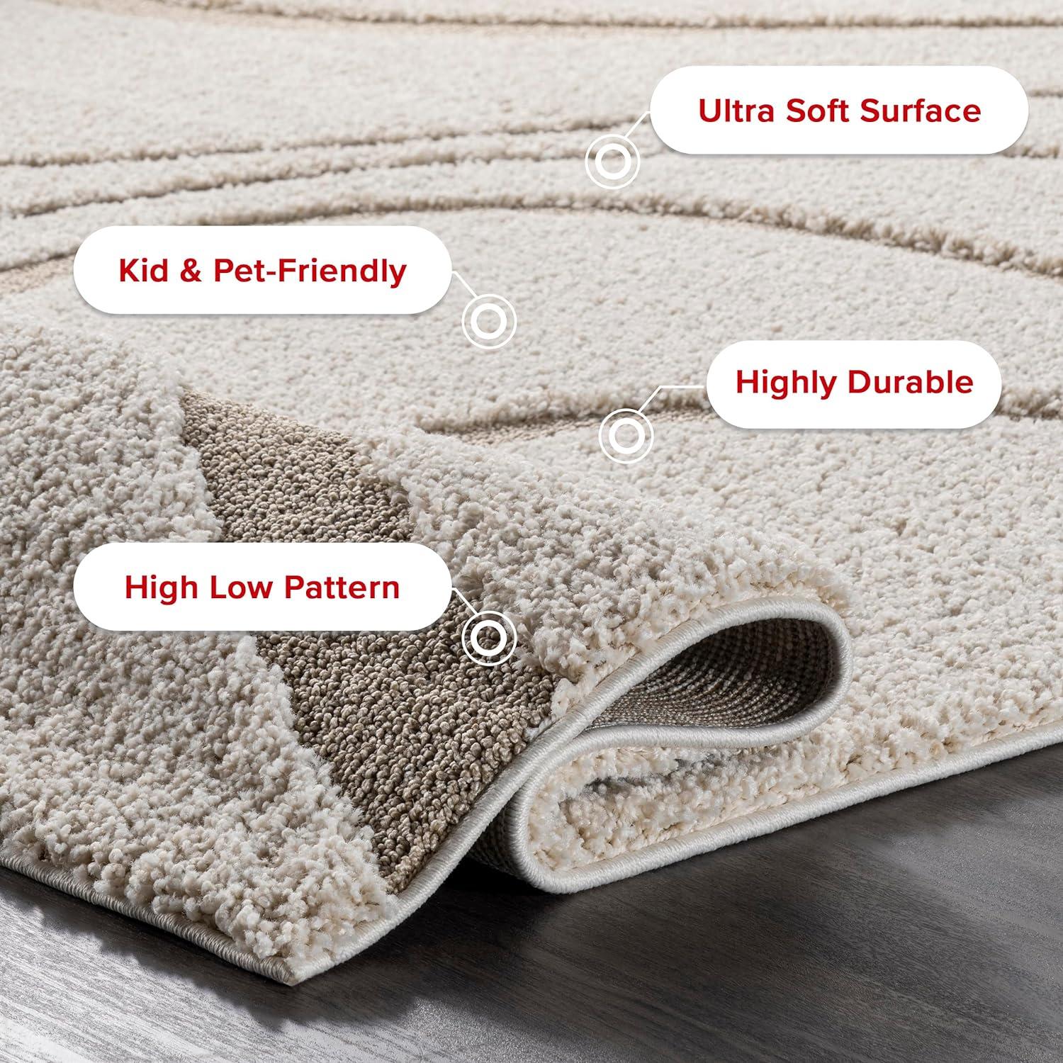 Nuloom Carolyn Abstract 6 Square Shag Indoor Area Rug for Living Room Bedroom Dining Room Nursery, Cream/Beige