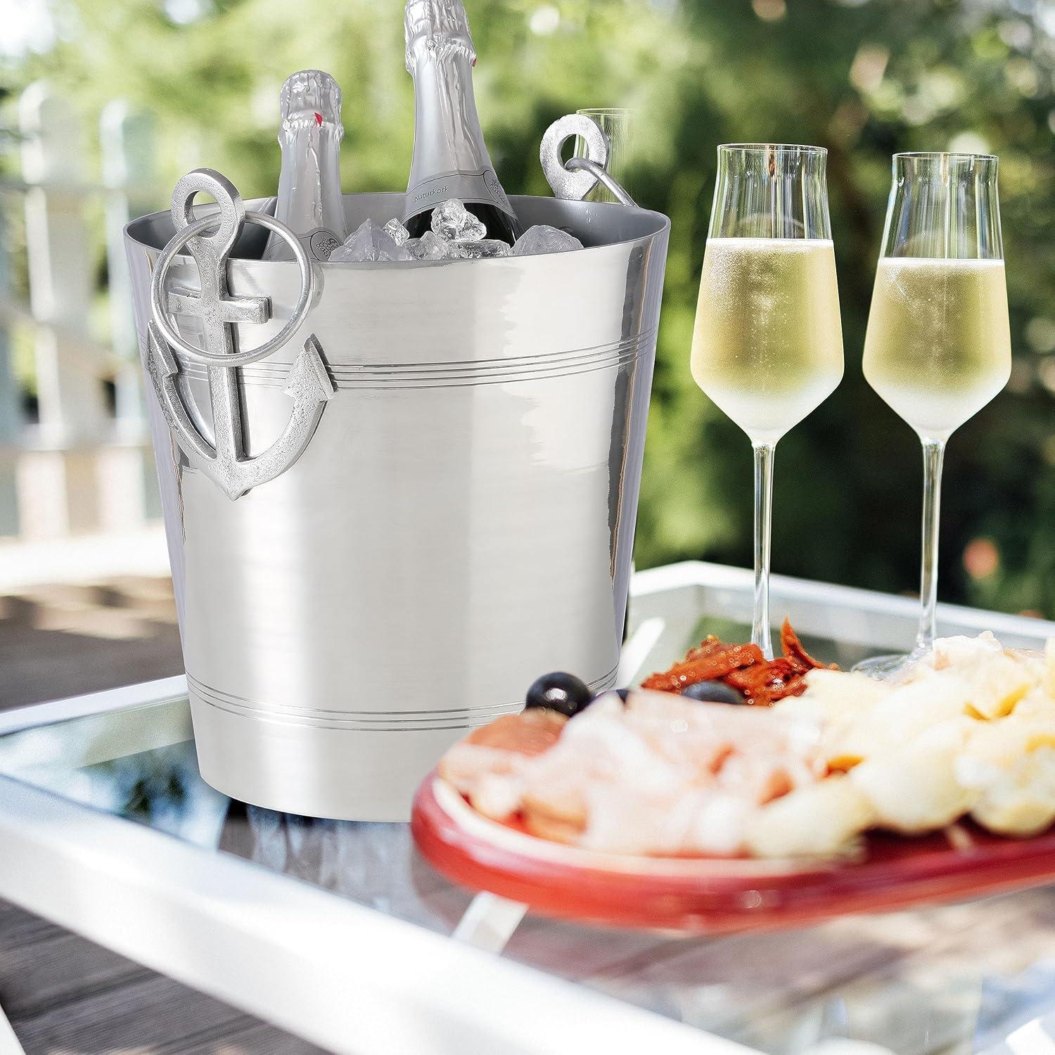 Anchors Ice Bucket, Luxury Wine Cooler with Handles and Loops, Aluminum, 12.25 Inches