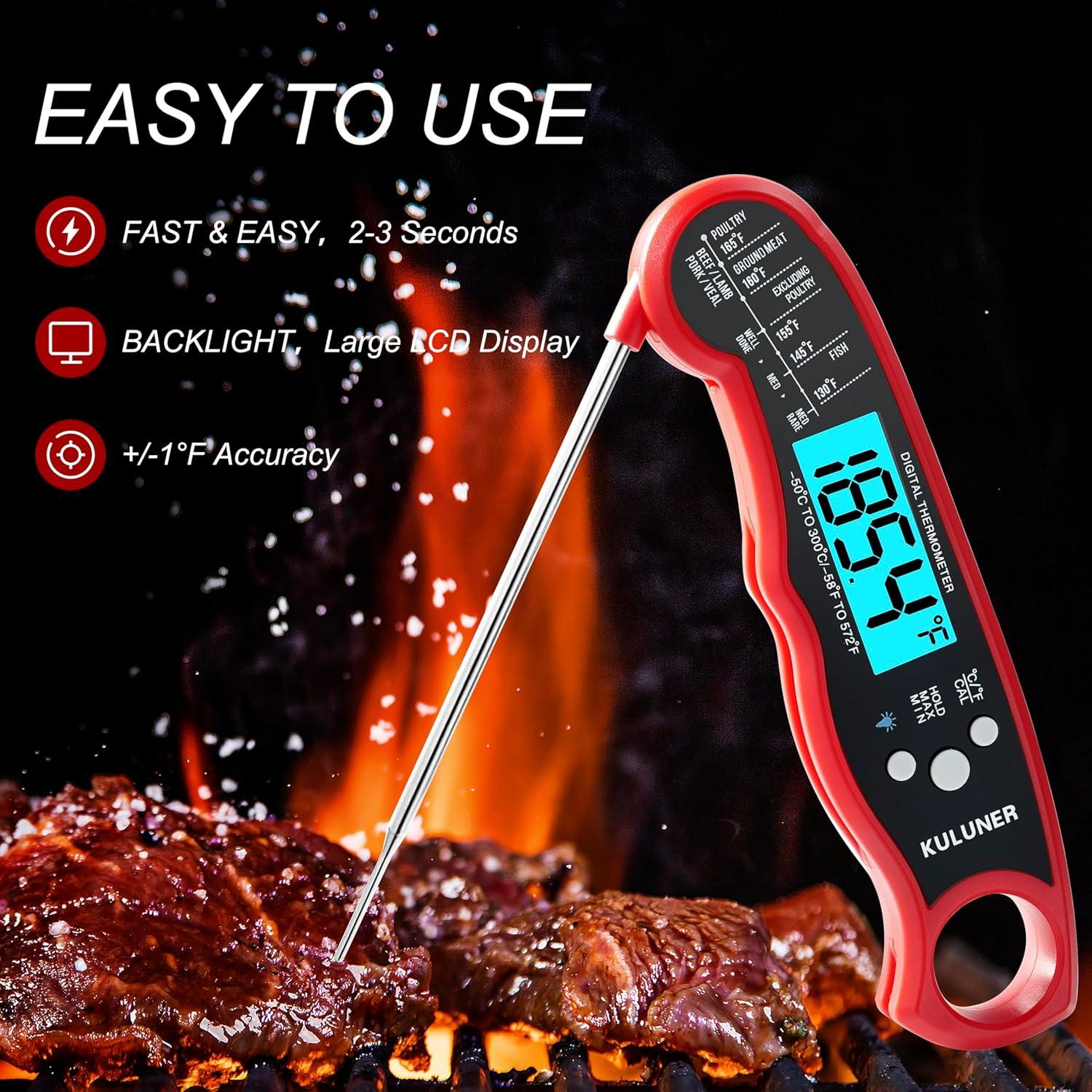 TP-01 Waterproof Digital Instant Read Meat Thermometer with 4.6 Folding Probe Backlight Calibration Function for Cooking Food Candy, BBQ Grill, Liquids,Beef(Black)
