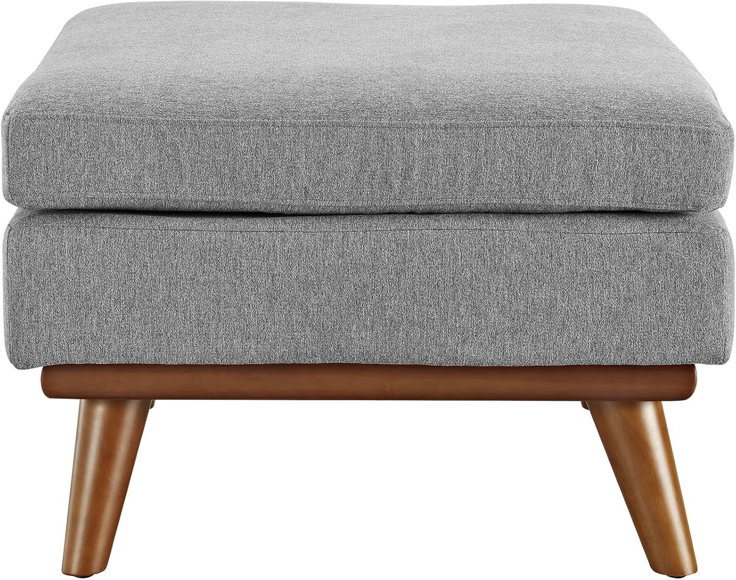 Expectation Gray Tufted Fabric Ottoman with Rubberwood Legs