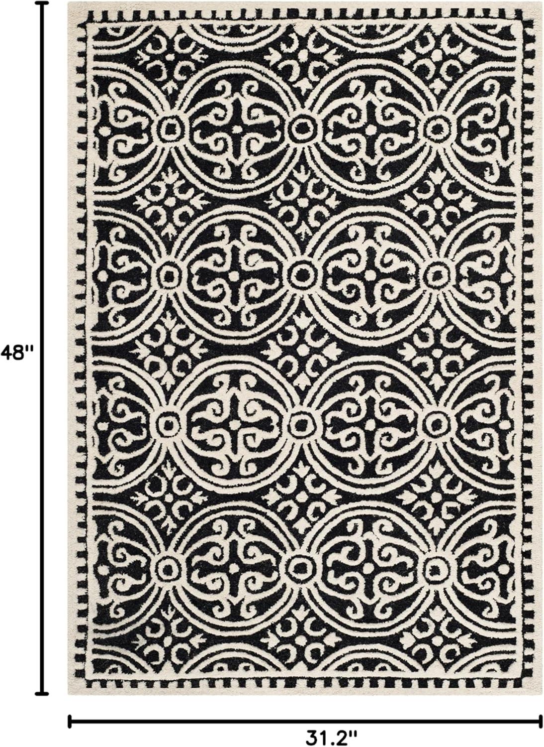 SAFAVIEH Cambridge Collection Accent Rug - 2'6" x 4', Black & Ivory, Handmade Moroccan Wool, Ideal for High Traffic Areas in Entryway, Living Room, Bedroom (CAM123E)