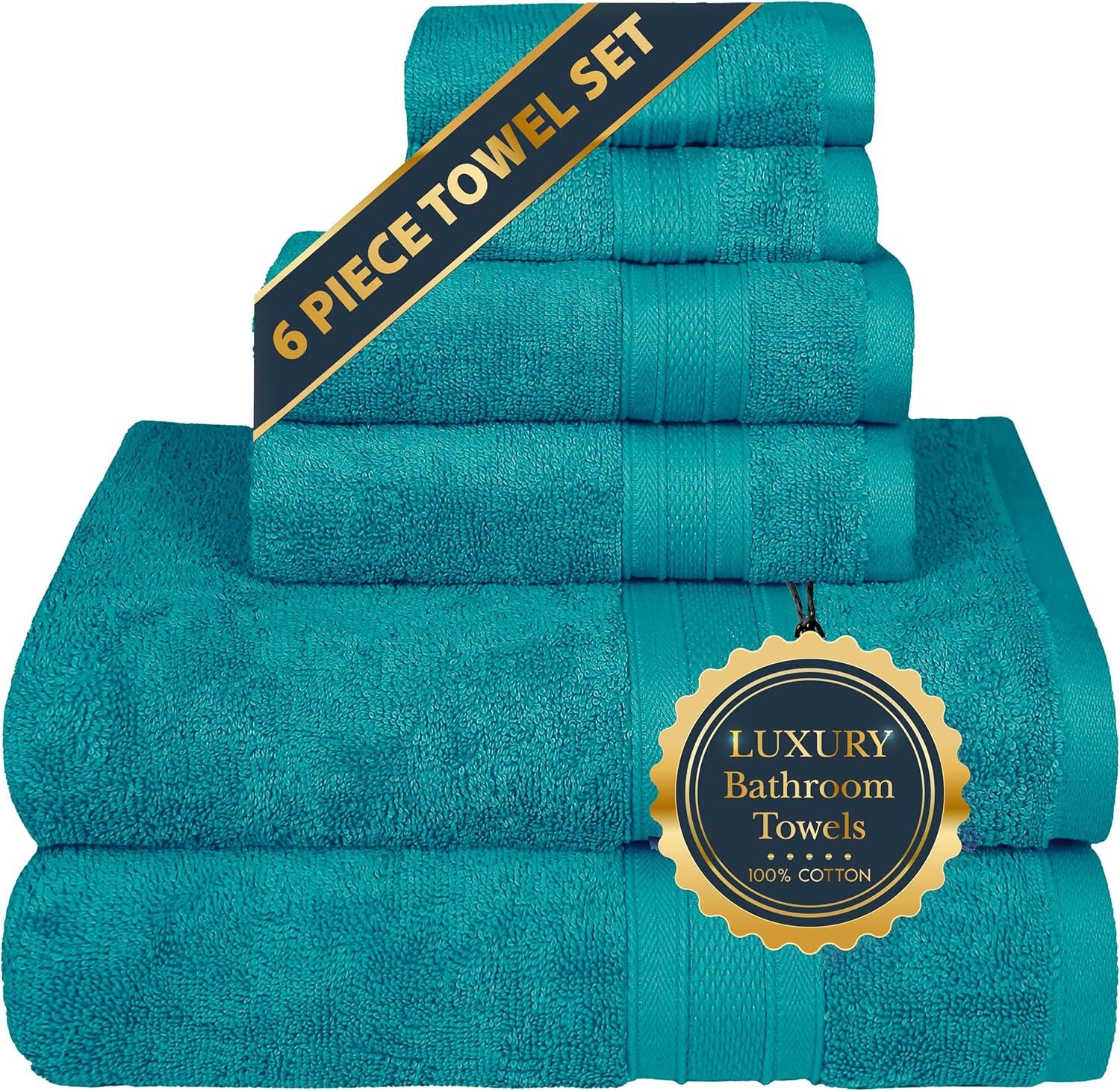 Teal Cotton Plush 6-Piece Towel Set