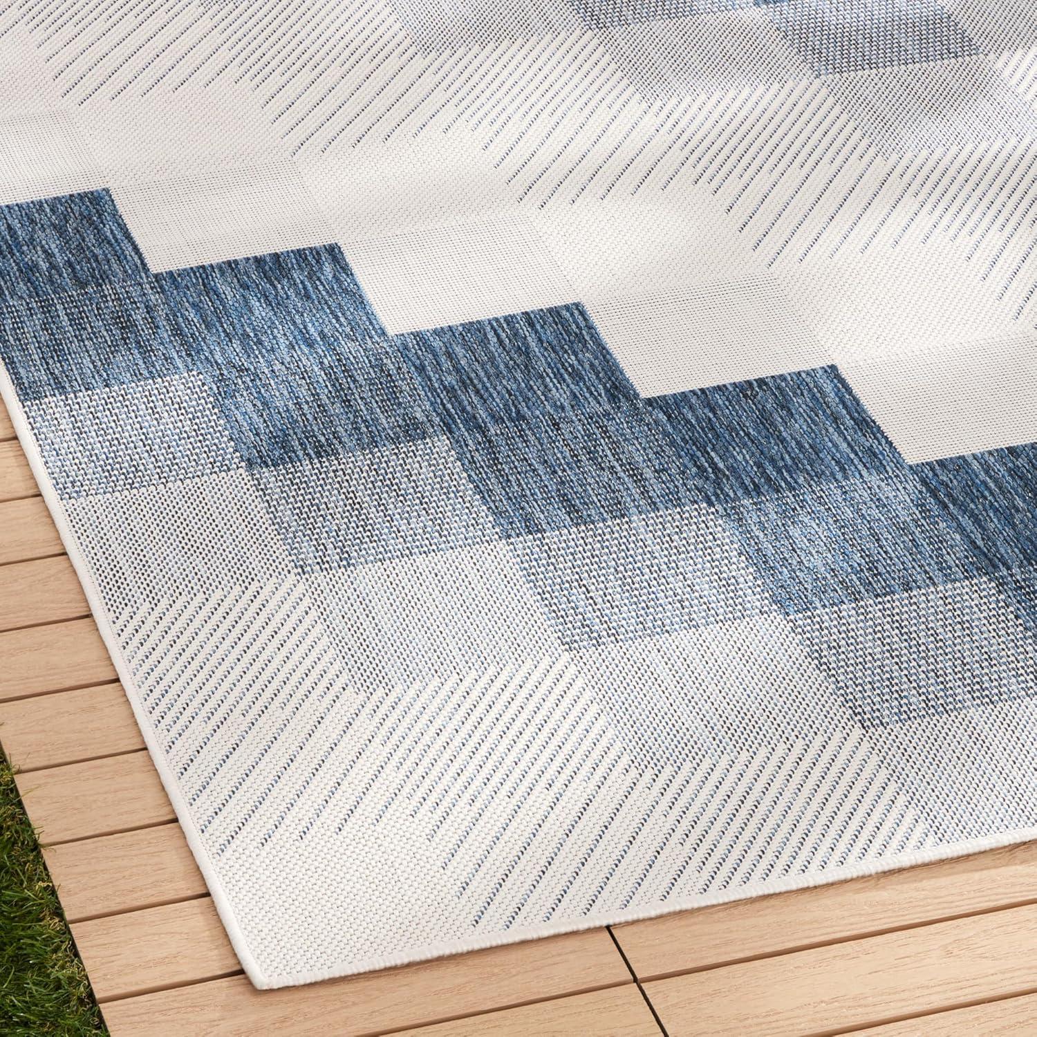 NICOLE MILLER NEW YORK Patio Country Ombre Chevron Outdoor Area Rug, Navy Blue/Cream