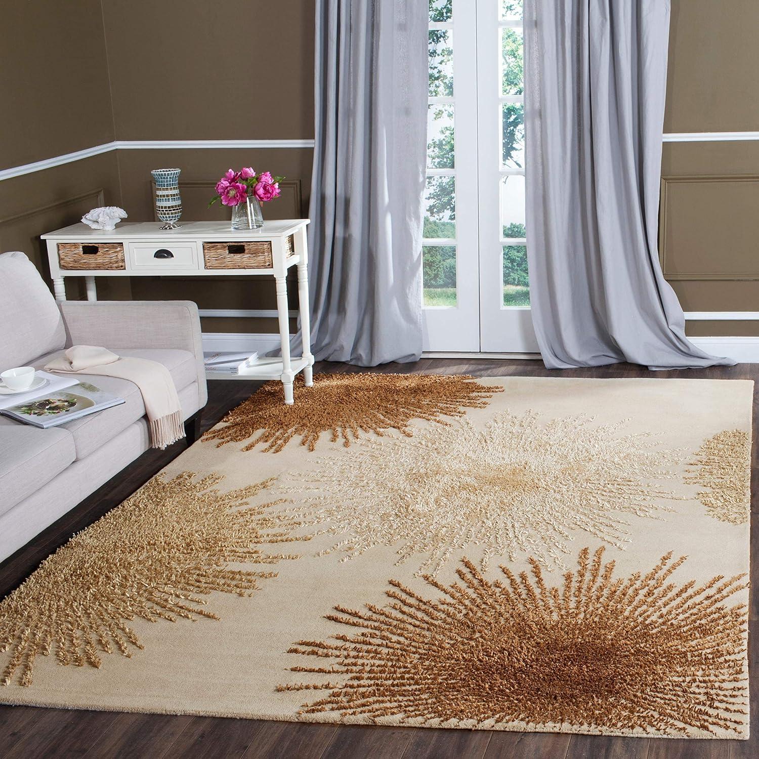 Beige and Gold Hand-Tufted Wool Area Rug