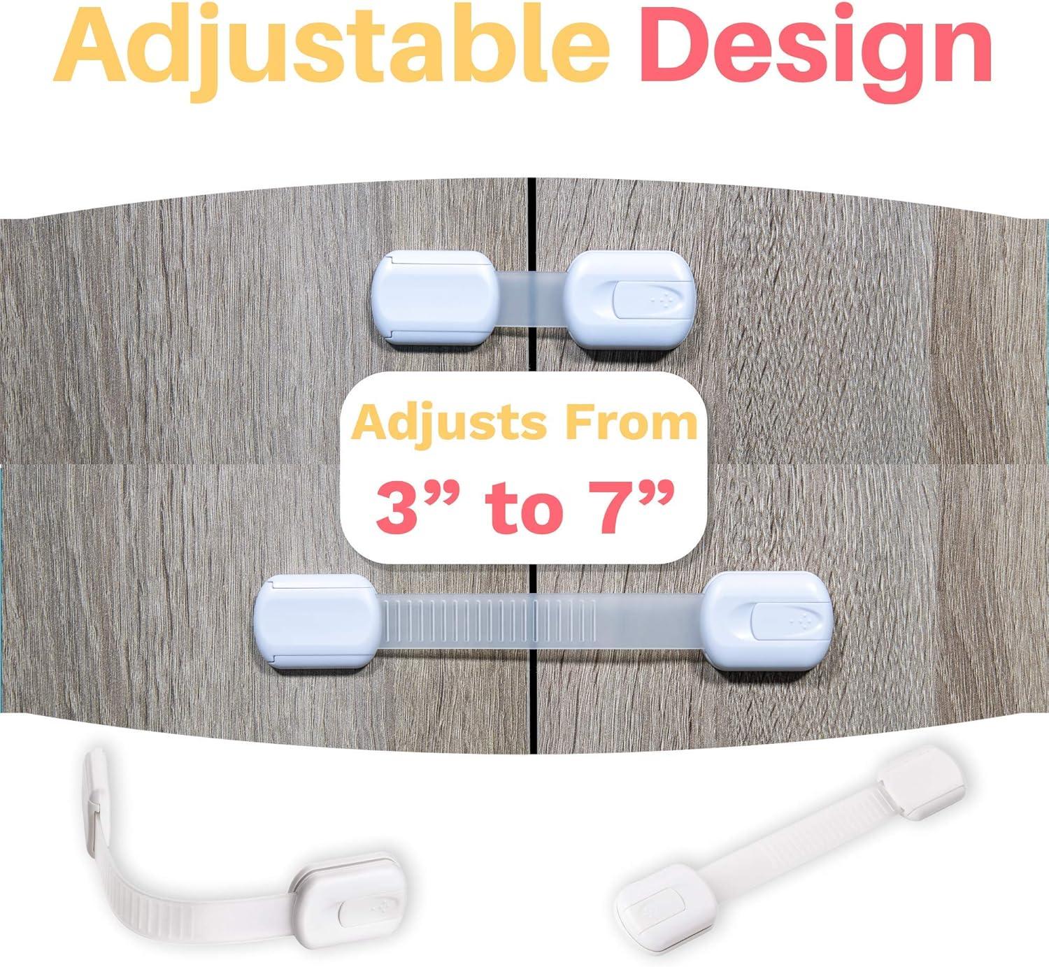 6 Pack Adjustable Baby Safety Locks for Kids, Child, Toddler, White