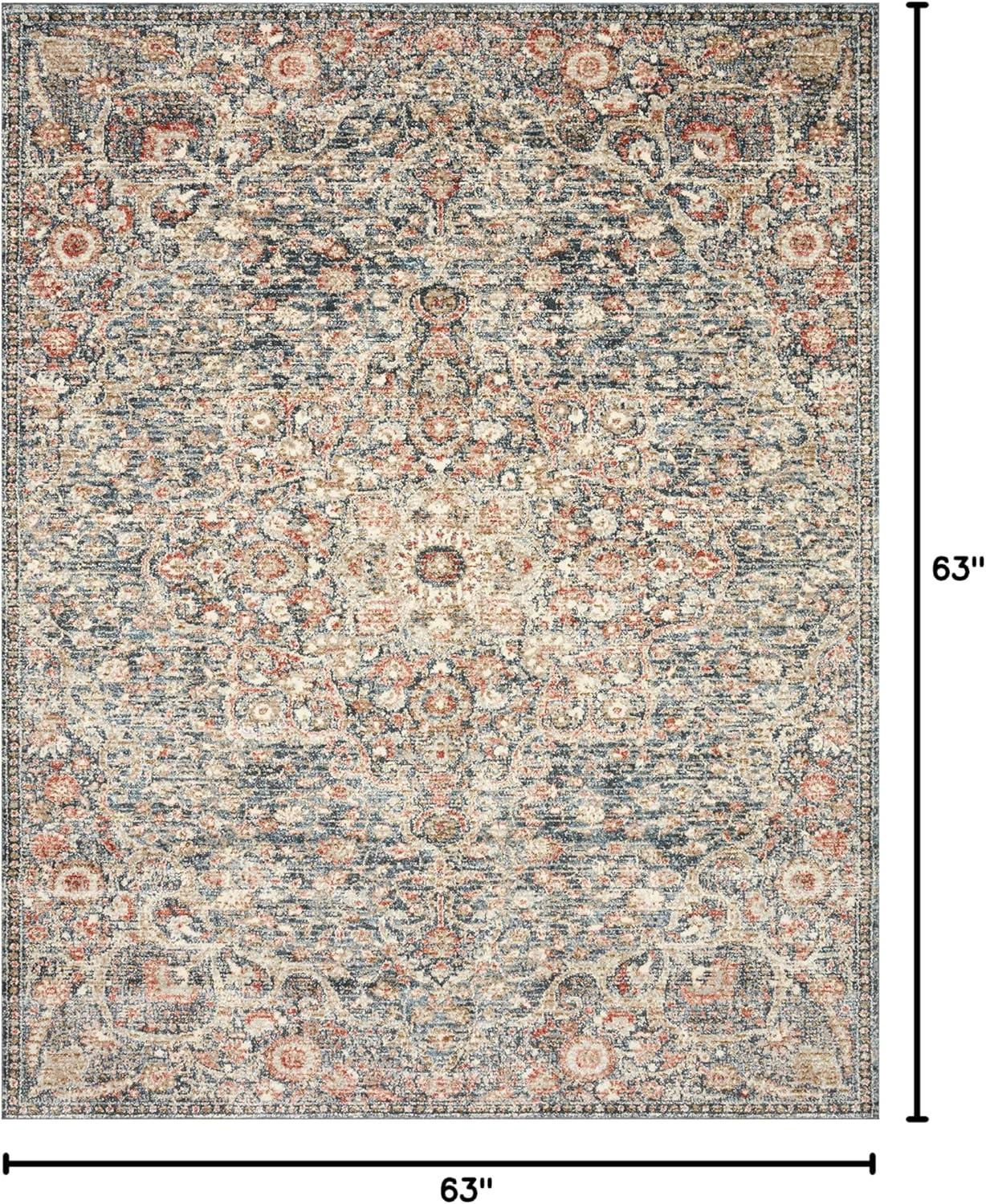 Round Blue and Spice Stain-Resistant Synthetic Rug