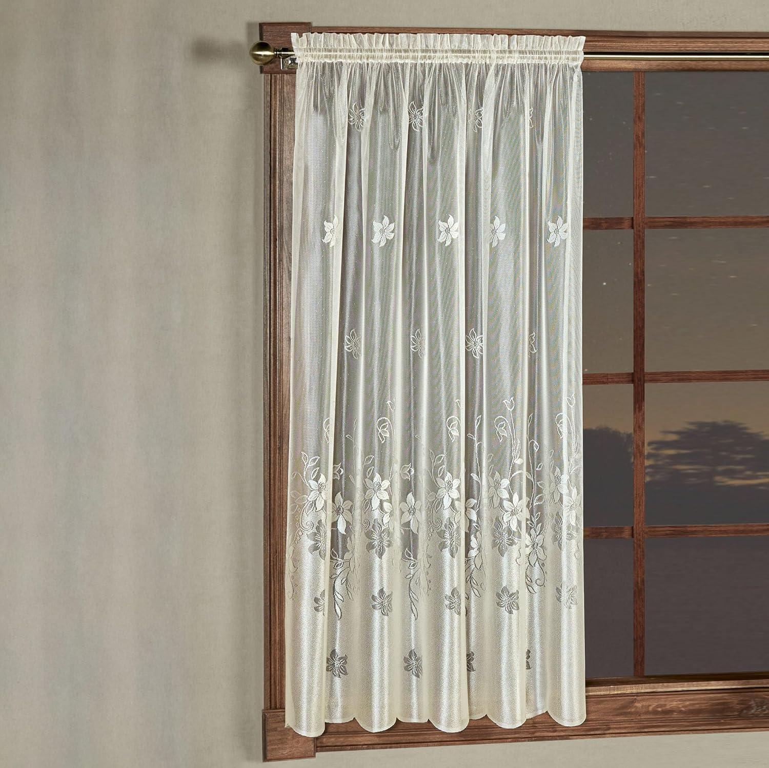 Ivory Floral Semi-Sheer Polyester Rod Pocket Curtain Panel 55 x 63 Inches