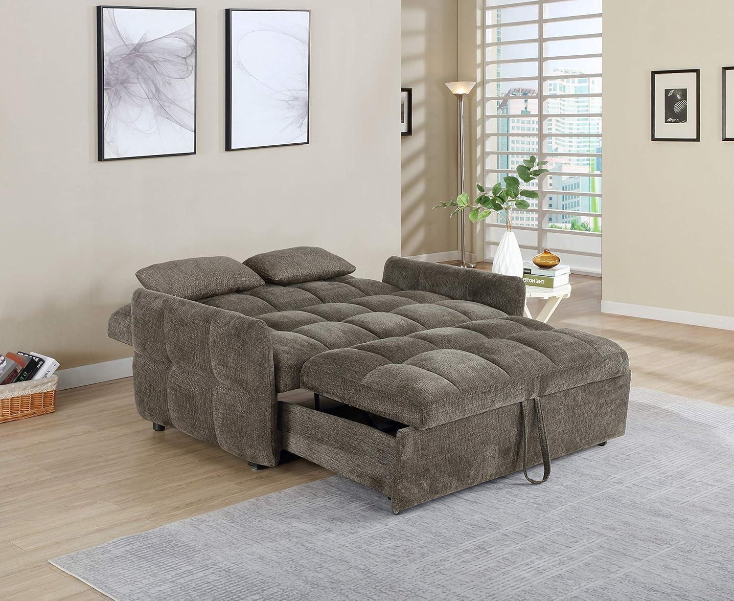 Coaster Transitional Chenille Tufted Sleeper Sofa Bed in Brown