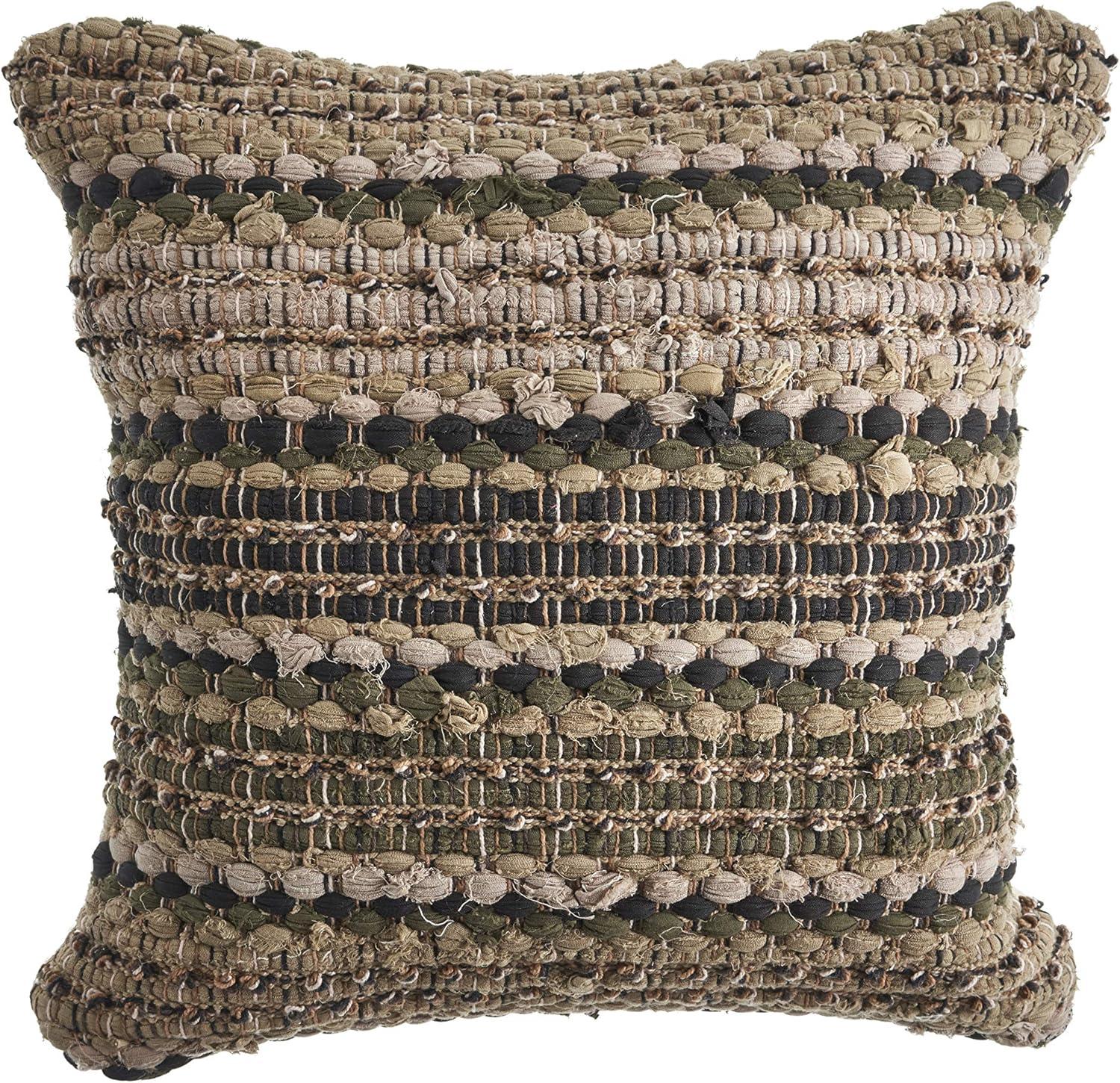 Ox Bay Drew 18" x 18" Beige/Brown Striped Cotton Blend Adult Decorative Throw Pillow Cover
