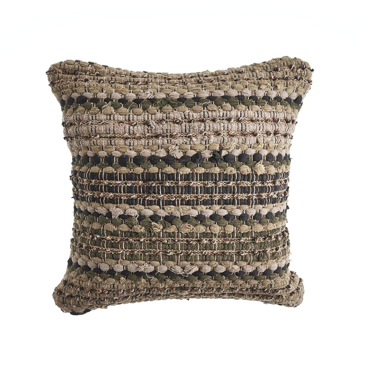 Ox Bay Drew 18" x 18" Beige/Brown Striped Cotton Blend Adult Decorative Throw Pillow Cover