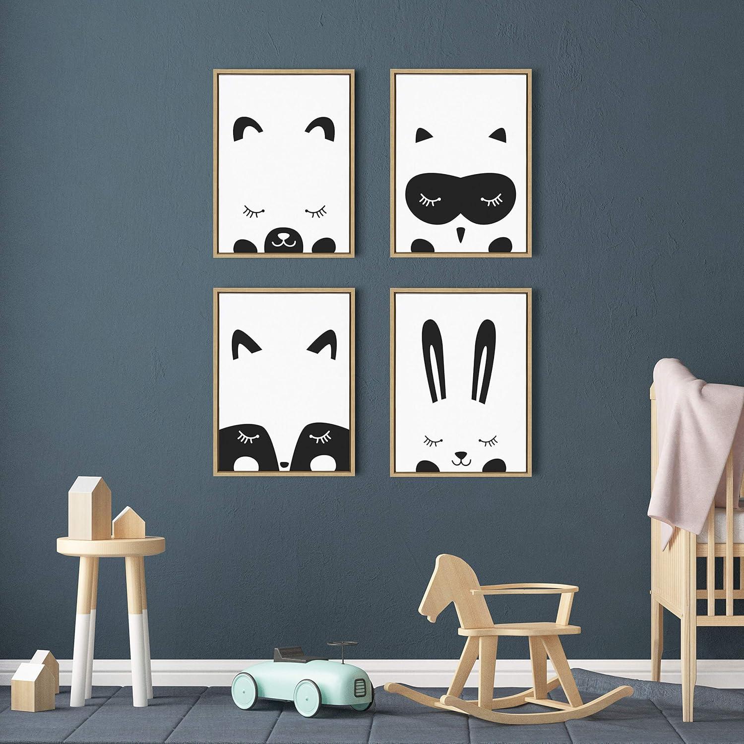 Modern Baby Bunny Black and White Canvas Wall Art for Nursery