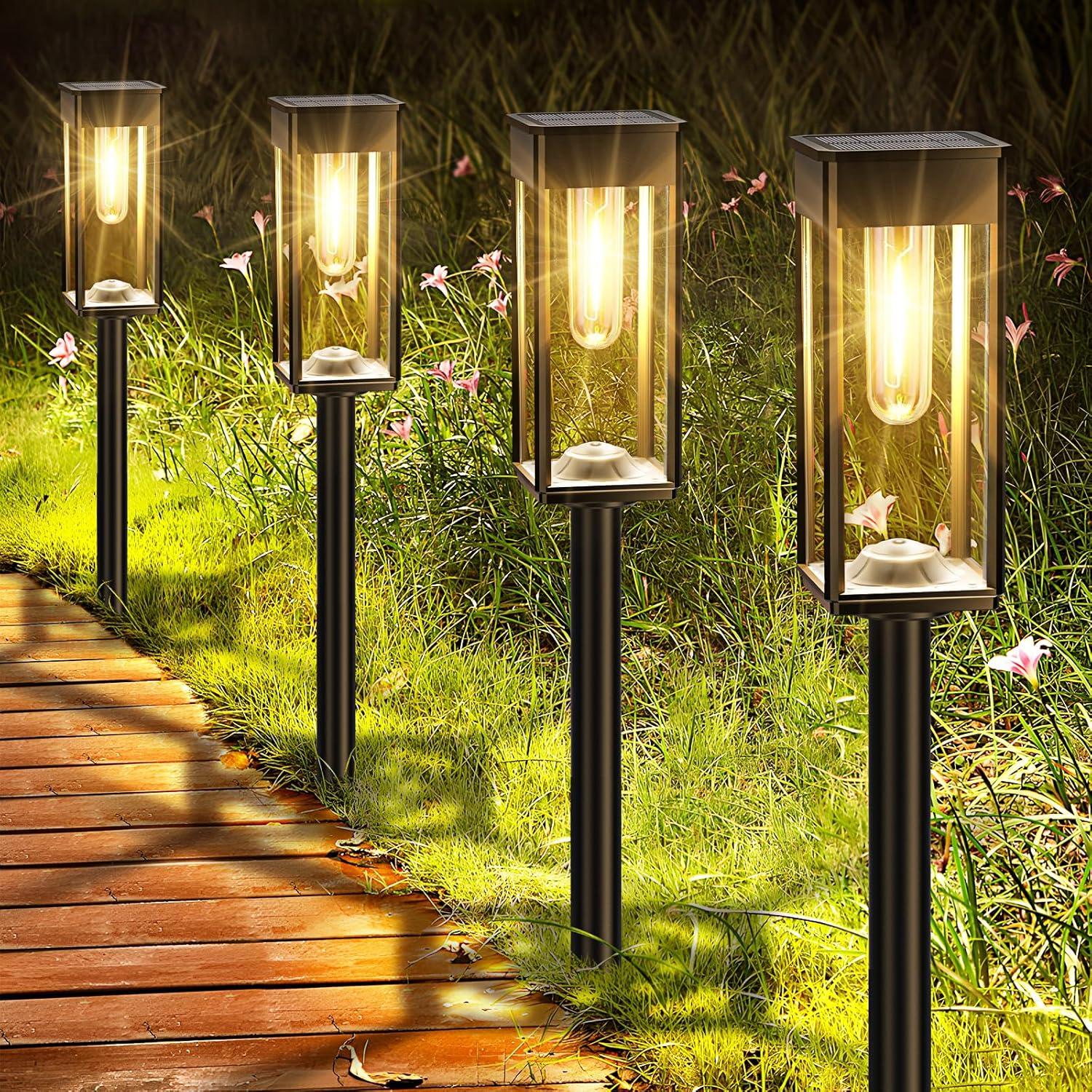 BITPOTT Solar Garden Lighting 8Pack Edison Bulbs Solar Powered Outdoor Pathway Light for Driveway