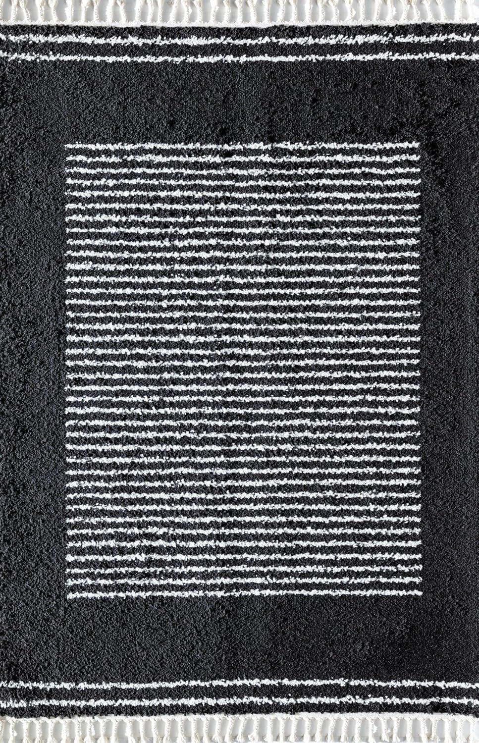 Ebony Twilight 5' x 7' Braided Stripe Shag Area Rug