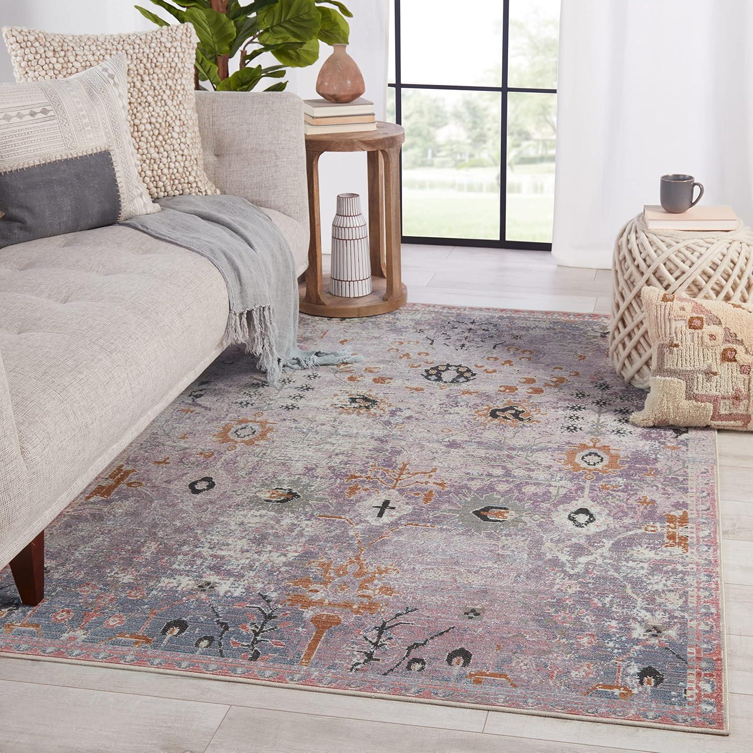 2'6"x4' Elva Indoor/Outdoor Oriental Area Rug Purple/Gold - Jaipur Living: Mid-Century Modern Floral, Weather-Resistant
