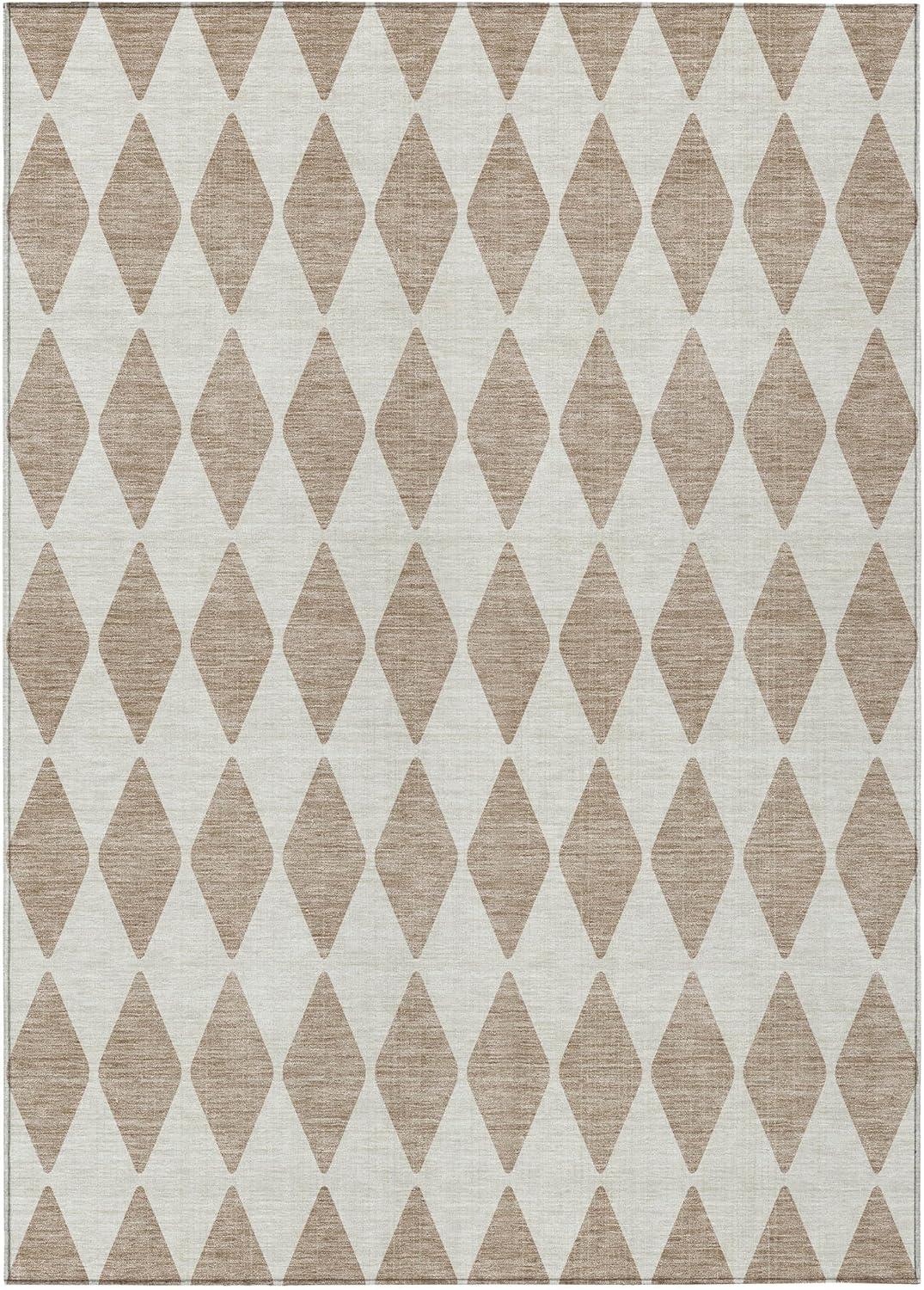 Taupe Diamond Pattern Synthetic 9' x 12' Reversible Area Rug