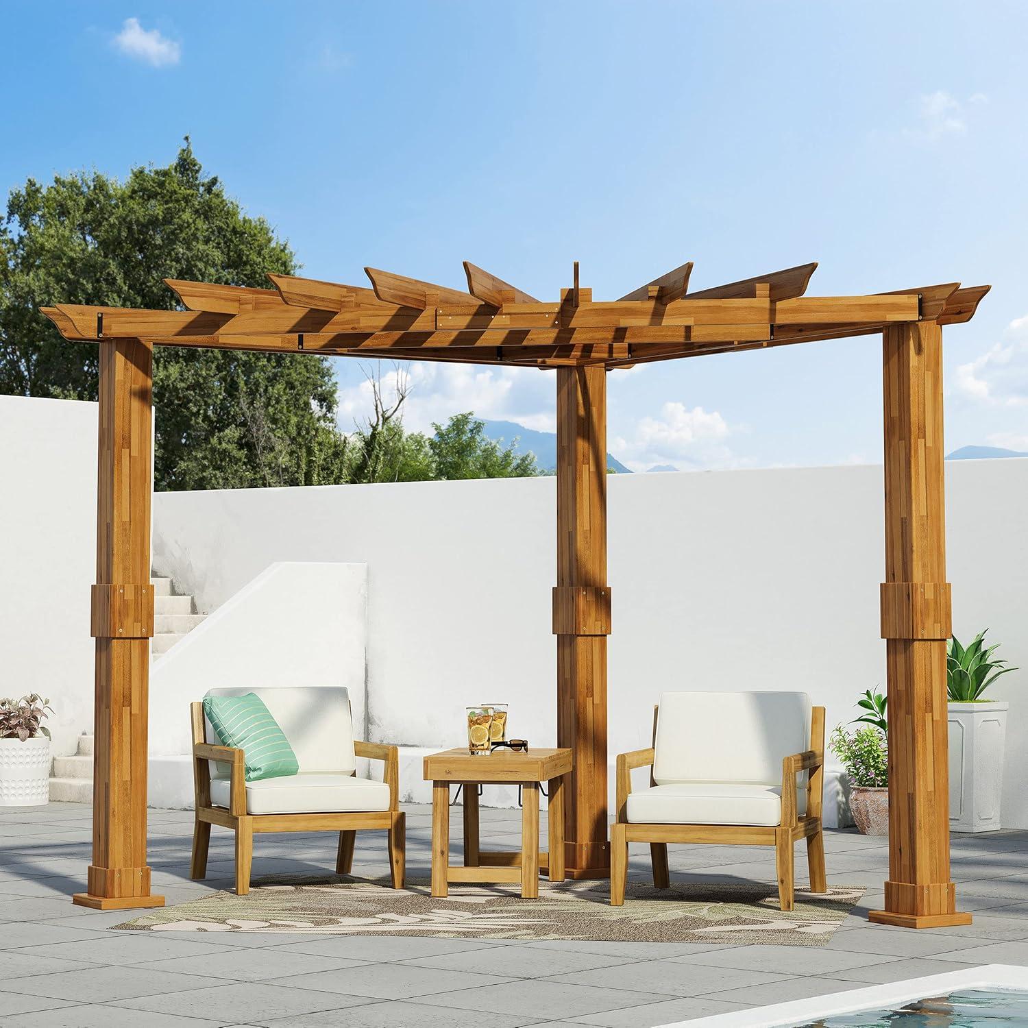 Dilan Teak and Black Acacia Wood Outdoor Triangle Pergola