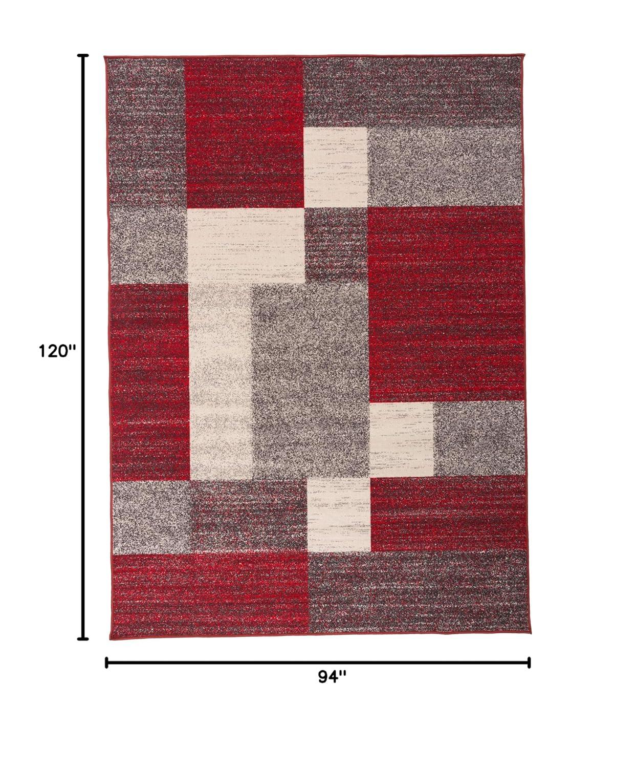 World Rug Gallery Modern Boxes Design Non-slip (Non-skid) Red 7'10" x 10' Area Rug