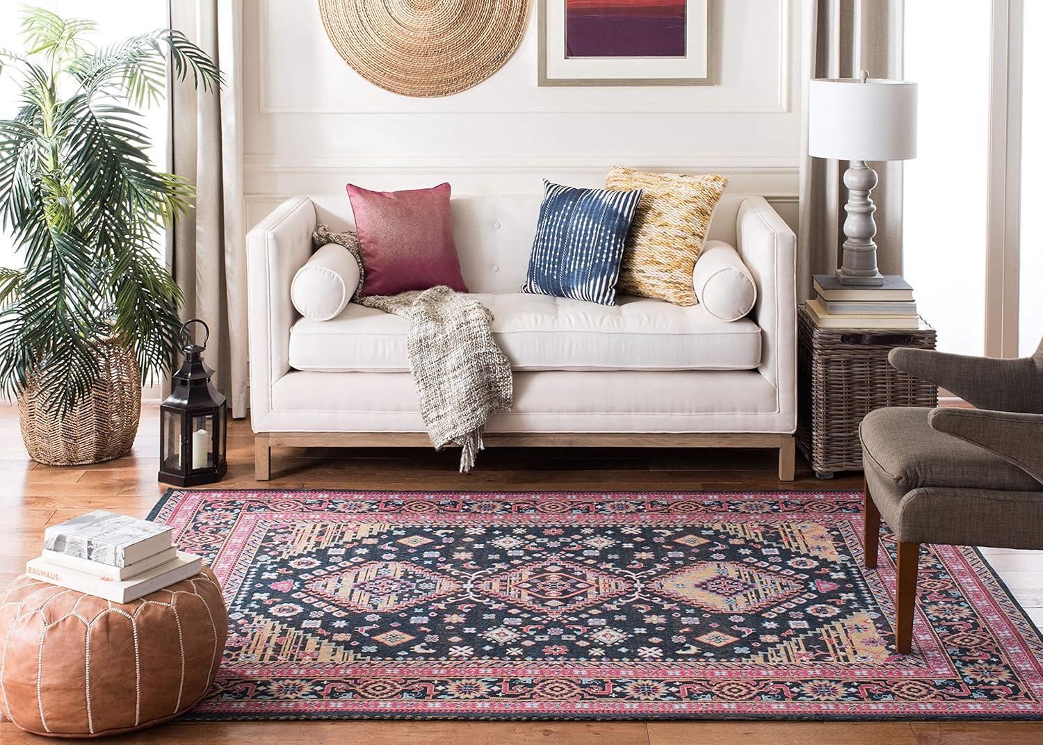 Classic Vintage CLV114 Power Loomed Area Rug - Navy/Pink - 4'x6' - Safavieh.