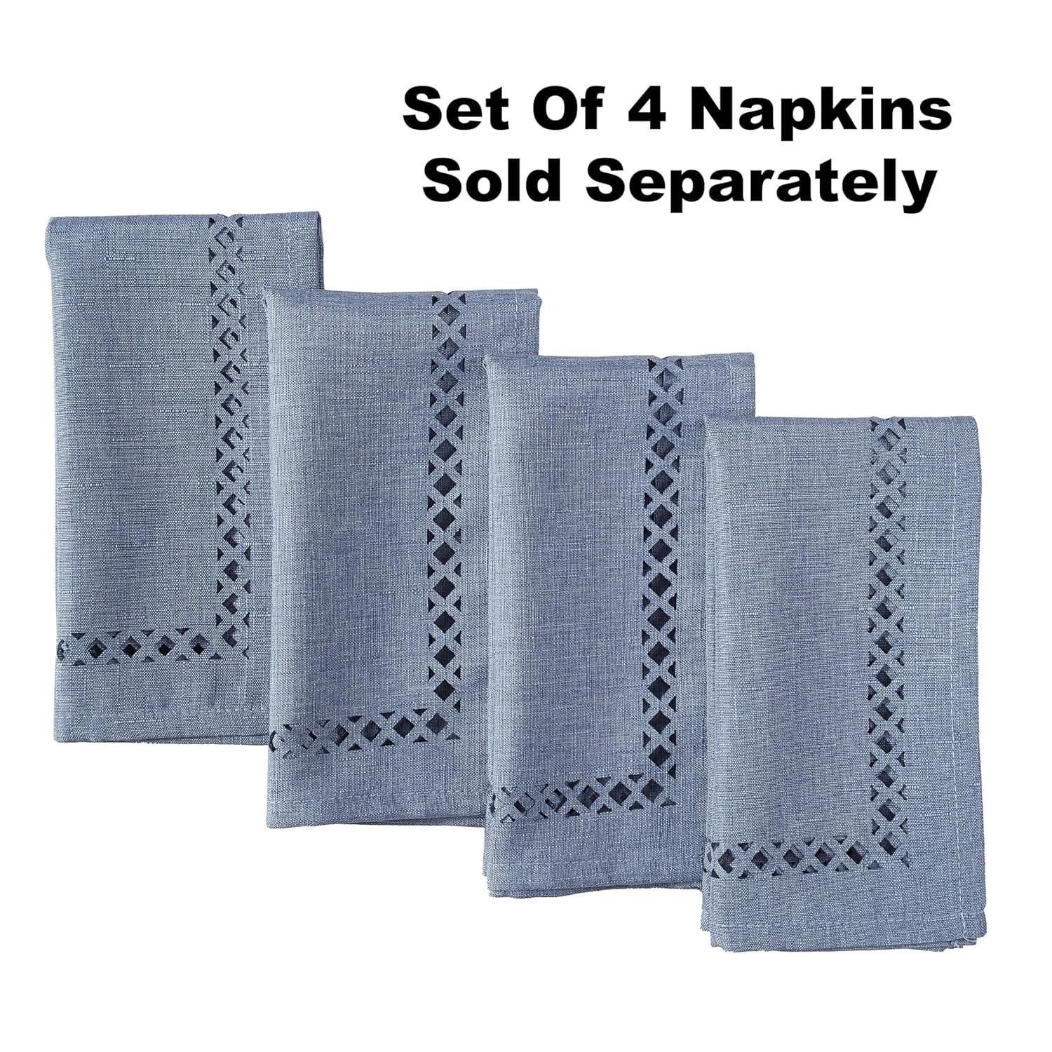 Wedgewood Blue Square Polyester Napkins Set with Lattice Cutwork