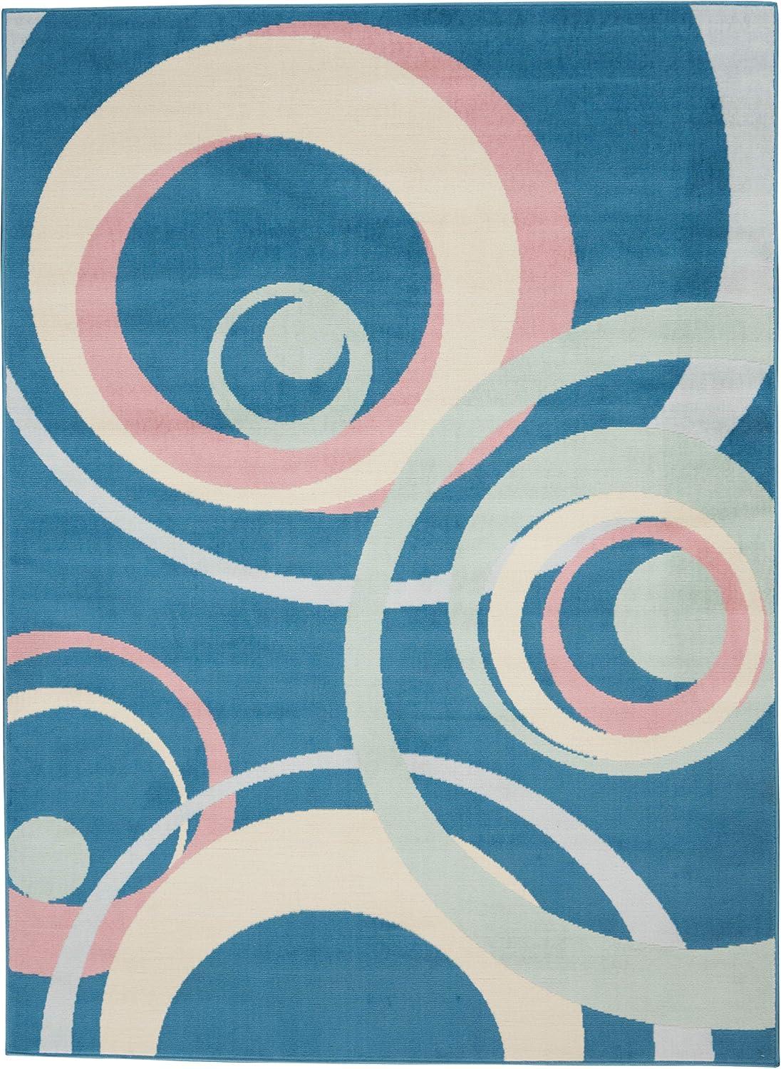 Nourison Grafix 6'X9' (6' x 9') Blue Multi Colored Area Rug Retro Contemporary Geometric by Nourison