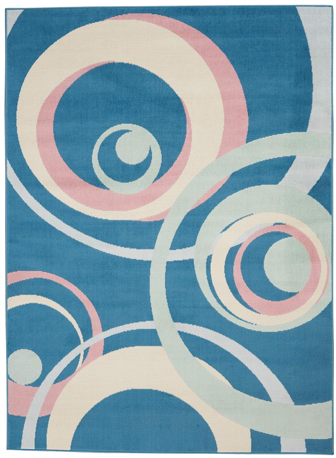 Nourison Grafix 6'X9' (6' x 9') Blue Multi Colored Area Rug Retro Contemporary Geometric by Nourison