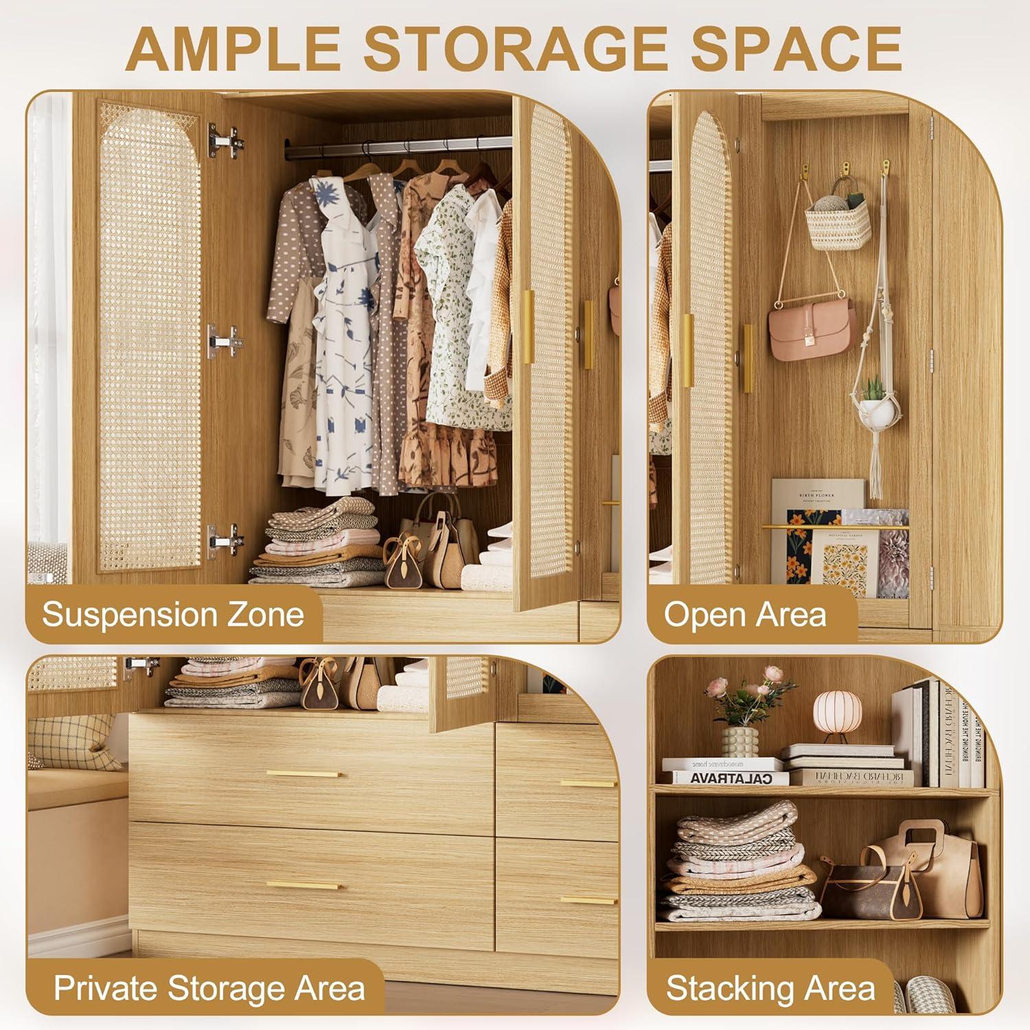 Everly Quinn Freestanding Armoire Wardrobe Closet with 2 Woven Doors