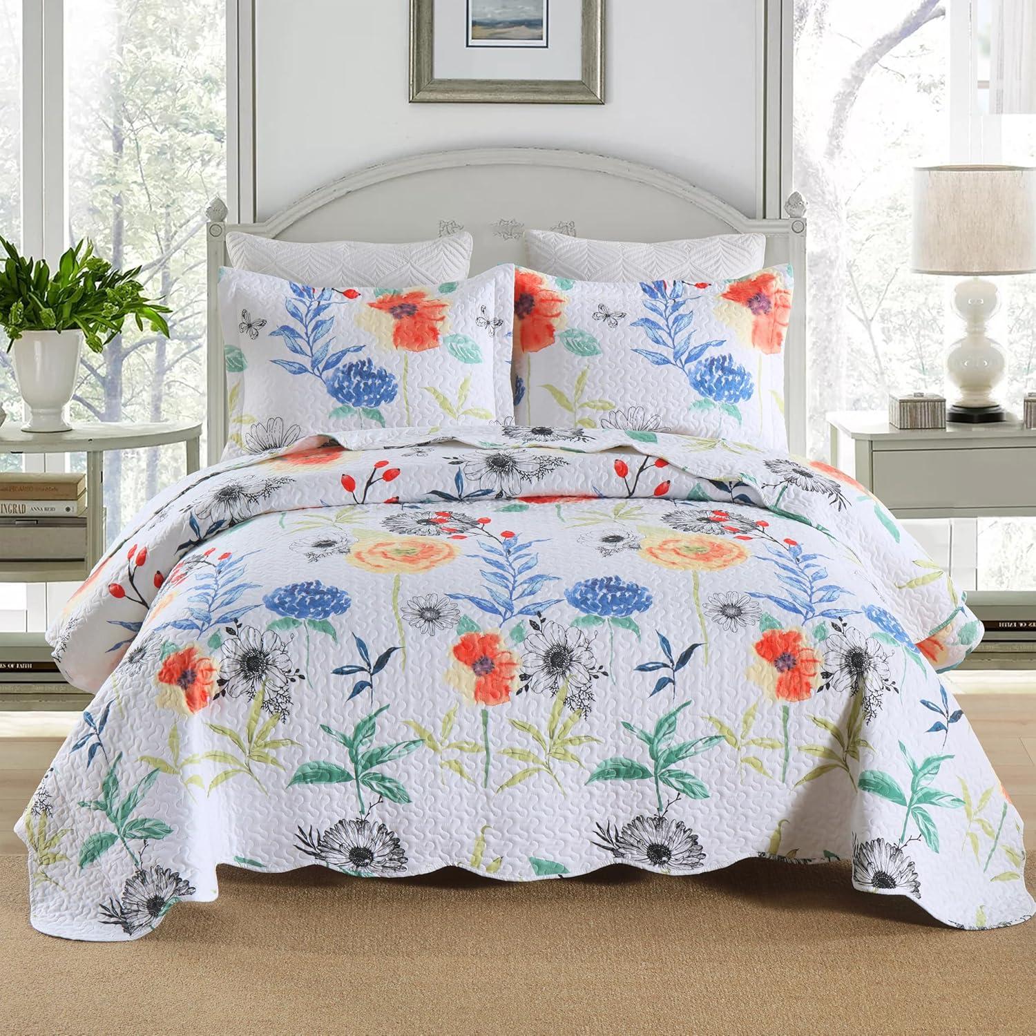 MarCielo 3 Piezas Edredón Ligero Rey, Edredón Impreso, Edredón Conjunto Ropa de Cama Manta Manta Coverlet Ligero Colcha Conjunto, Amarillo + Gris Oscuro, Tamaño King, Joni