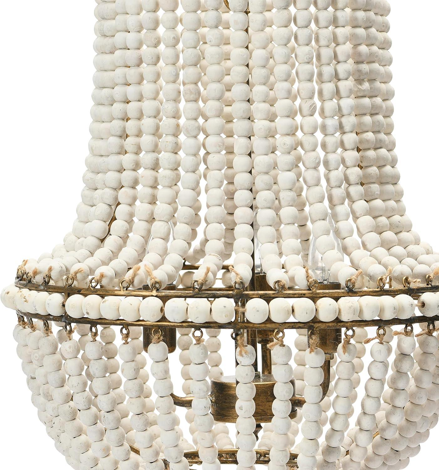 Storied Home Draped Wood 2-Tier Bead Chandelier: ETL Listed, Iron & Wood, Off-White Ceiling Fixture