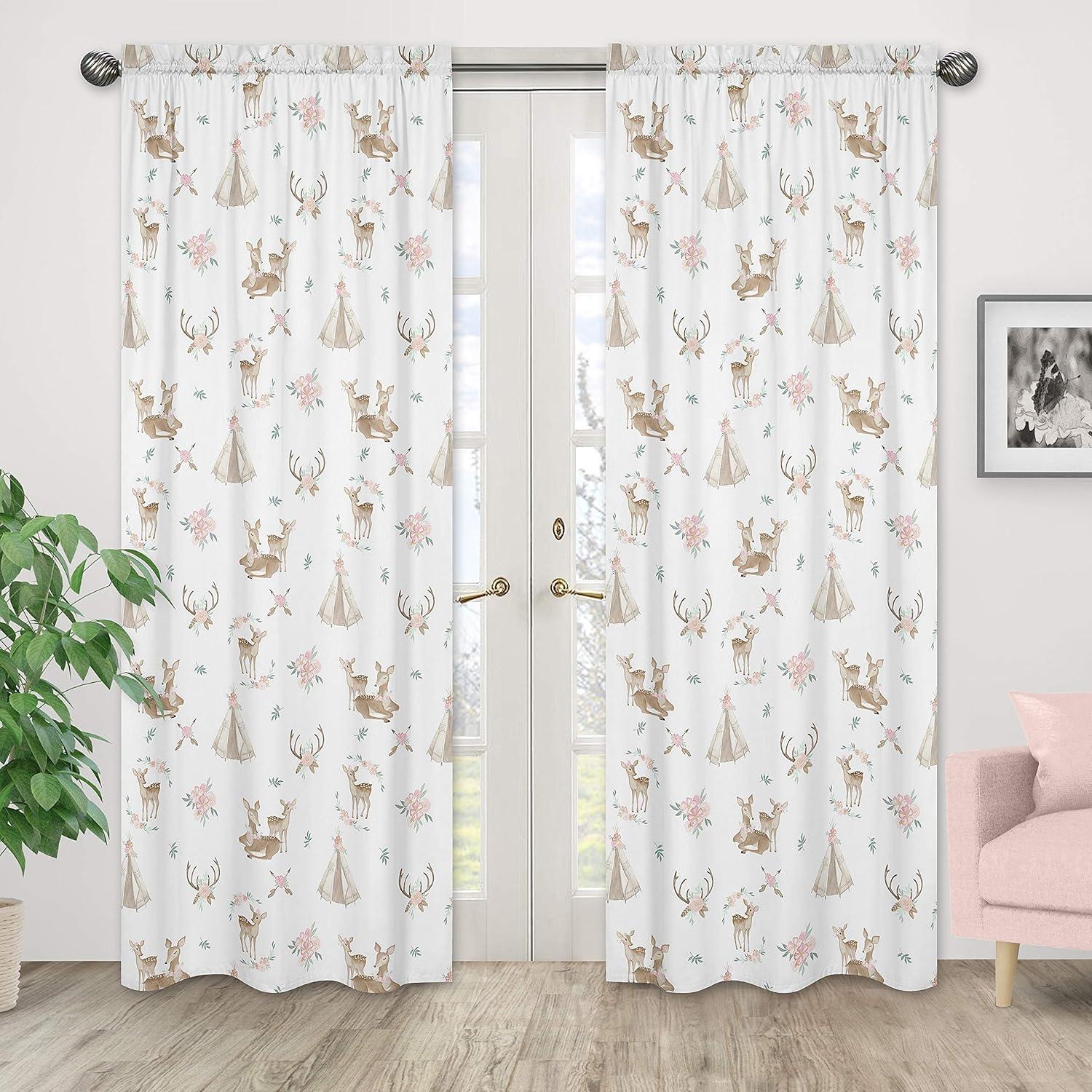 Deer Floral Semi-Sheer Rod Pocket Curtain Panels (Set of 2)