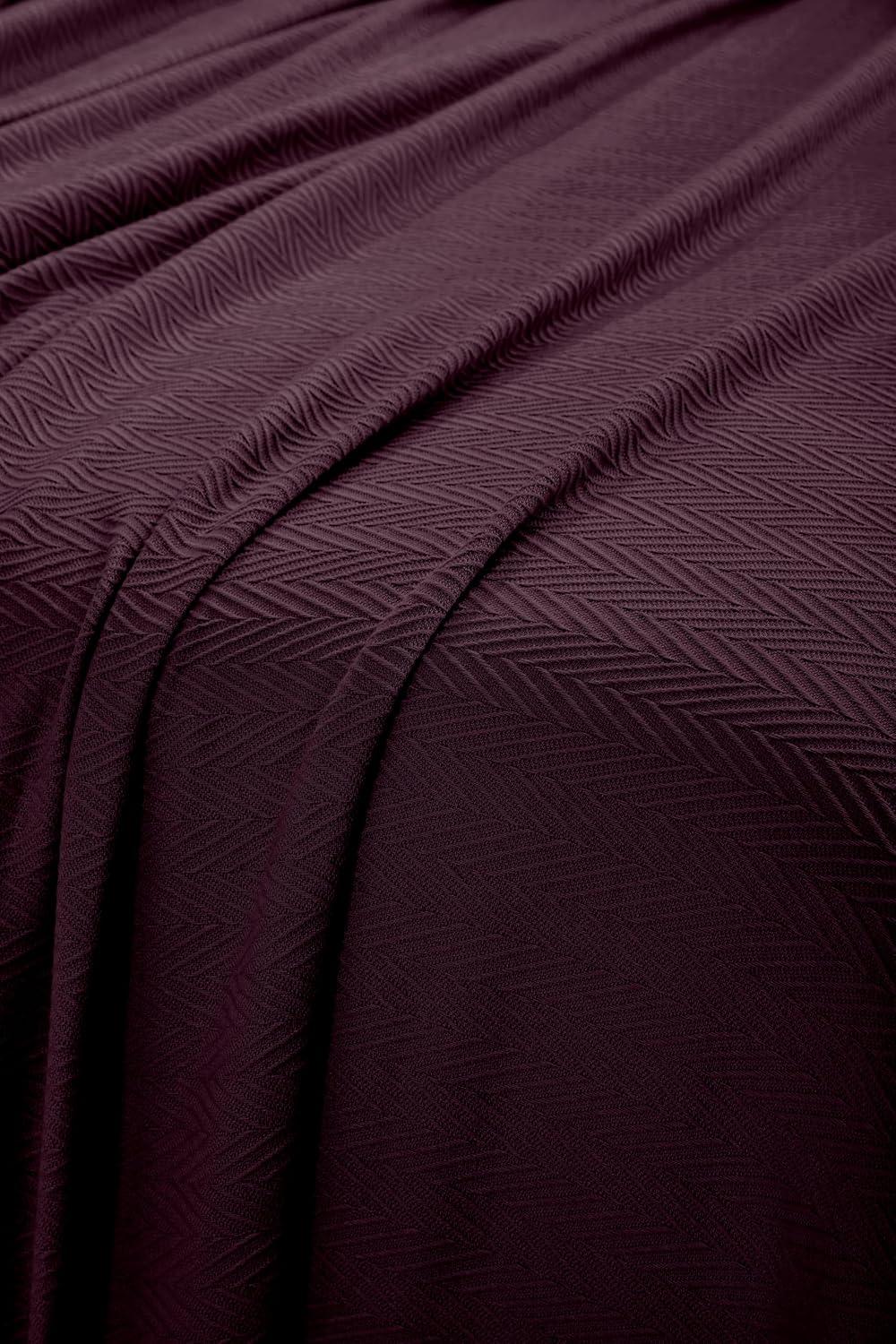 Superior Dobbyweave Knit Cotton Blanket, All Season Breathable Bed Blanket, Twin 66" x 90", Plum
