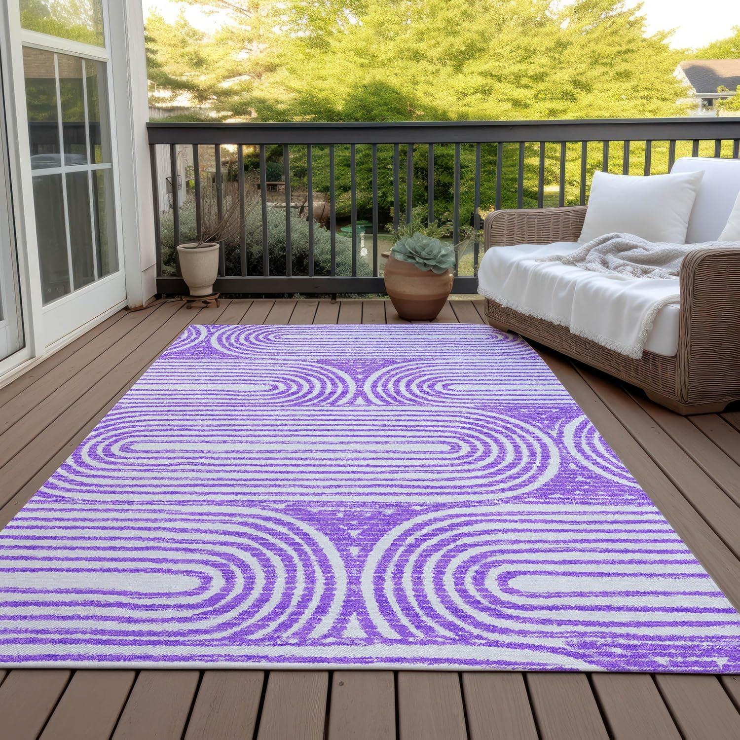 Purple Abstract Synthetic Reversible 3' x 5' Area Rug