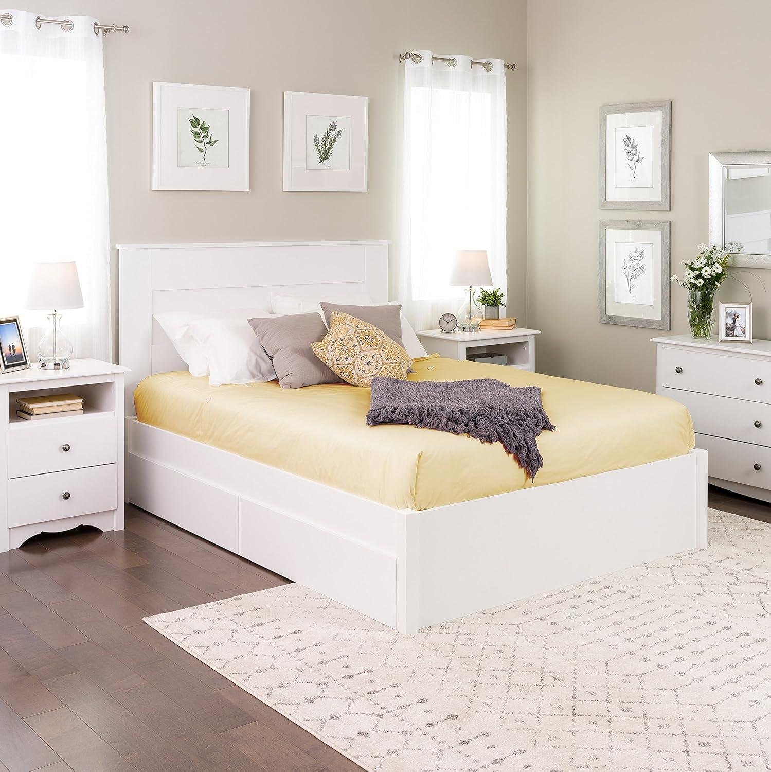 Queen Select 4 - Post Platform Bed with 2 Drawers White - Prepac