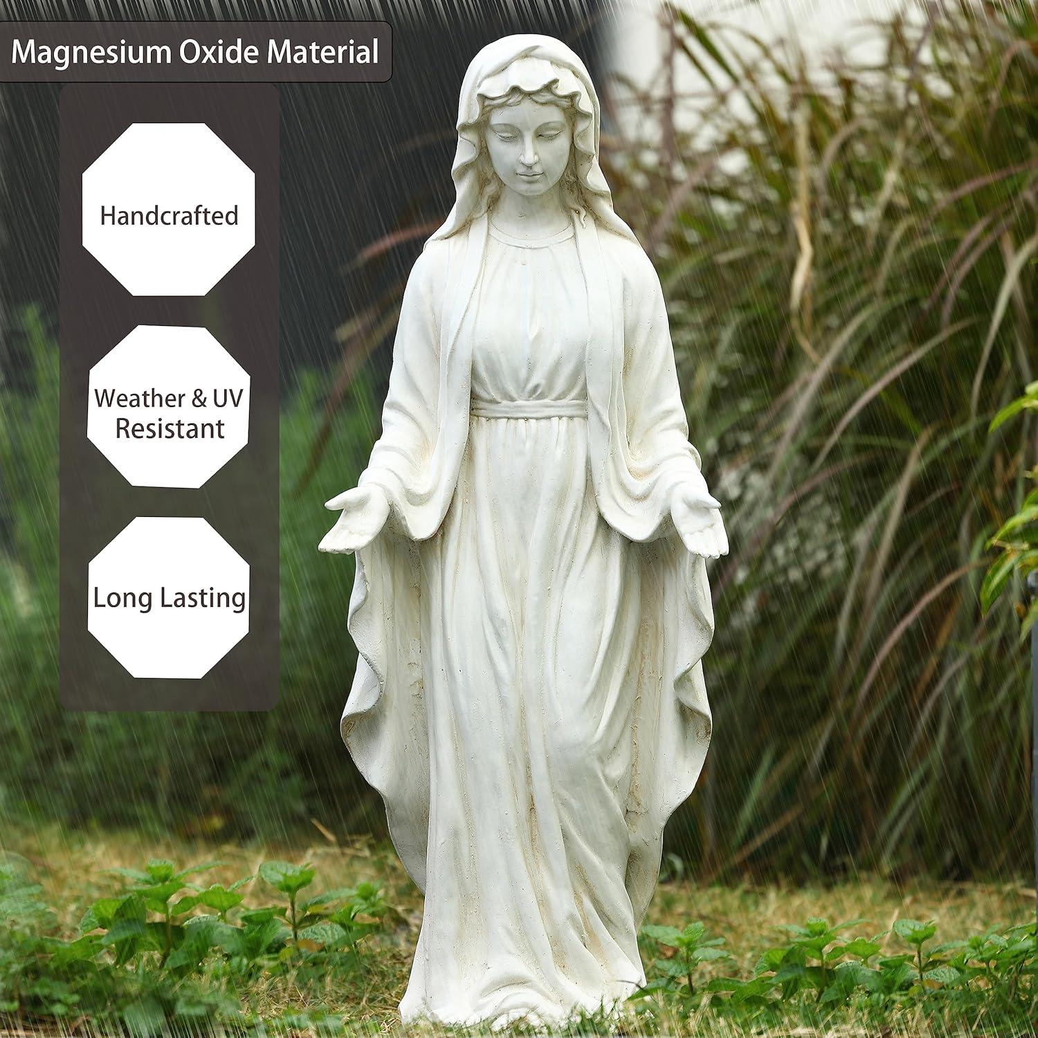 LuxenHome 30.5" H Virgin Mary Indoor Outdoor Statue Garden Statues, Ivory Off-White