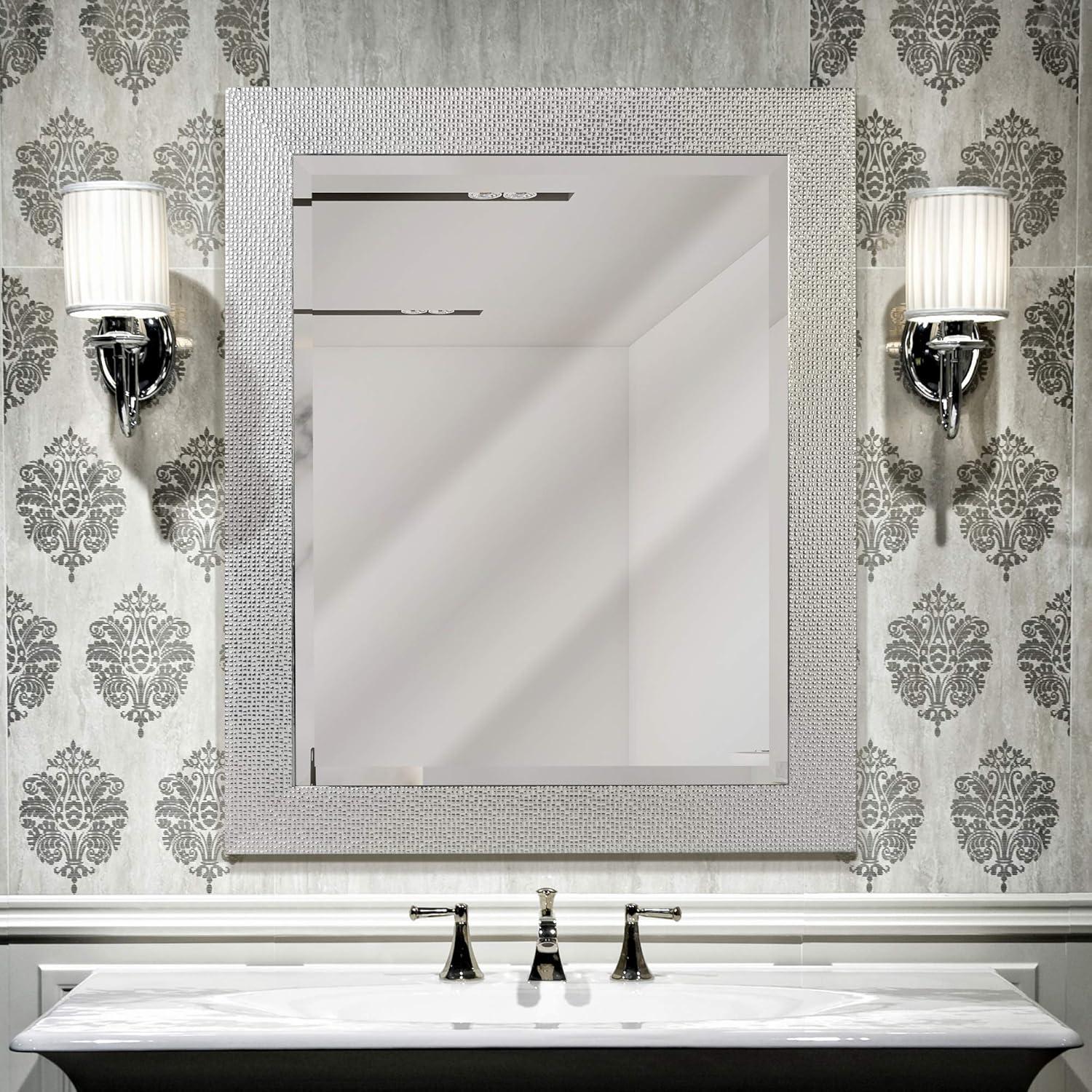 Head West 27.5 in x 33.5 in Framed Beveled Accent Vanity Mirror, White