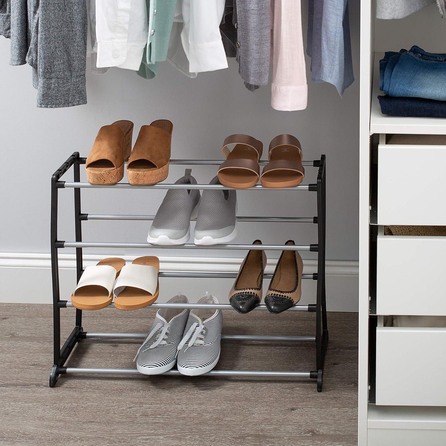 Black Stackable Four-Tier Shoe Rack Organizer