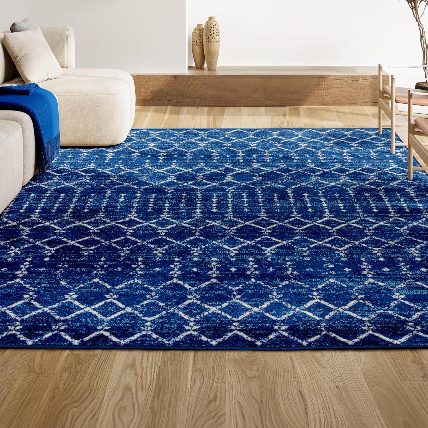 JONATHAN Y Moroccan HYPE Boho Vintage Diamond Blue/White 4 ft. x 6 ft. Area Rug