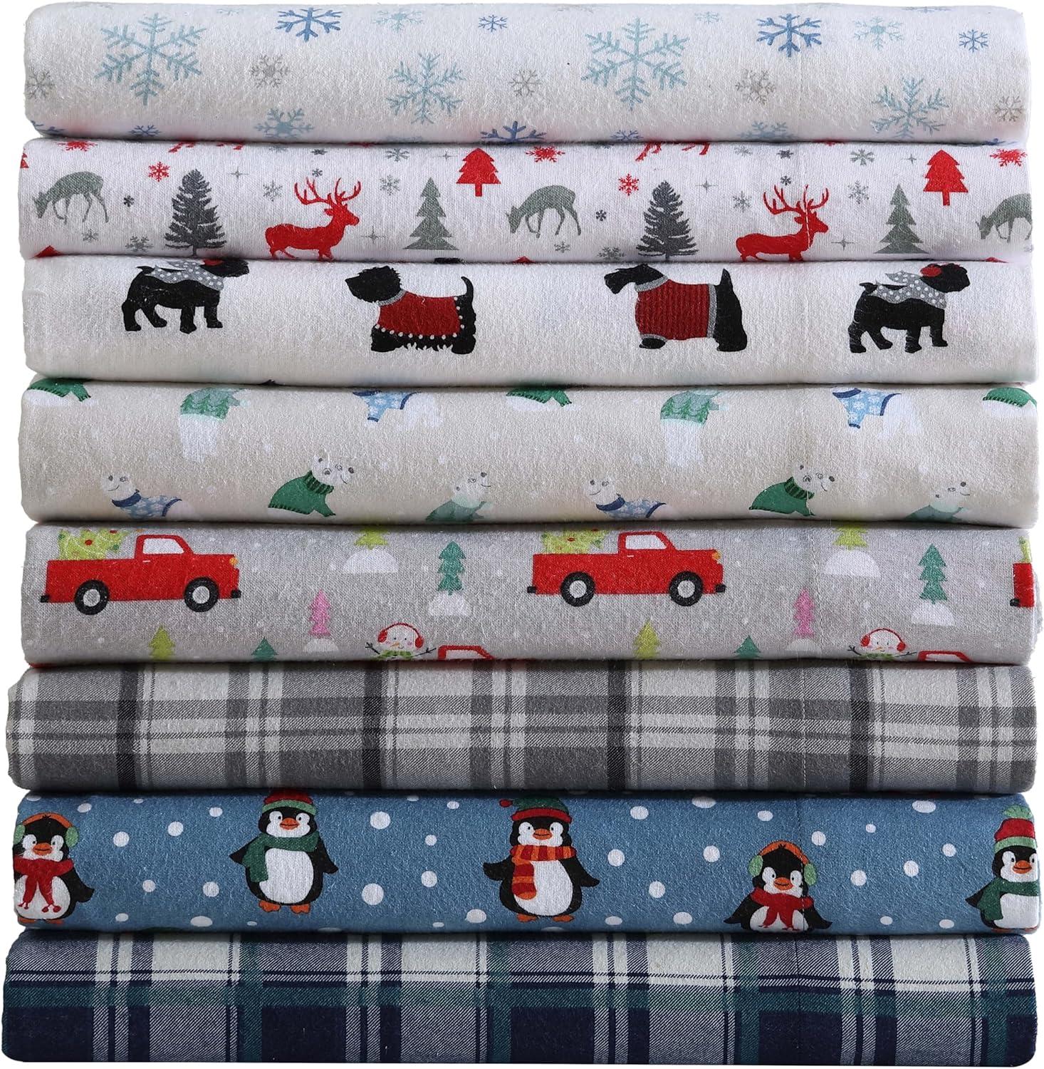 Winter Nights Cotton Flannel Bed Sheet Set, Full, Gray Plaid