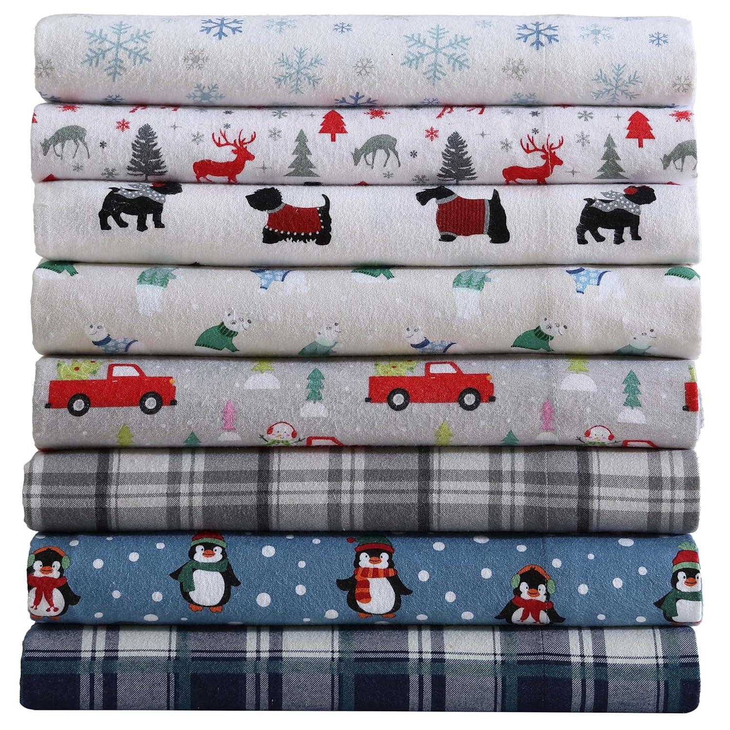 Winter Nights Cotton Flannel Sheet Set, Queen, Penguins
